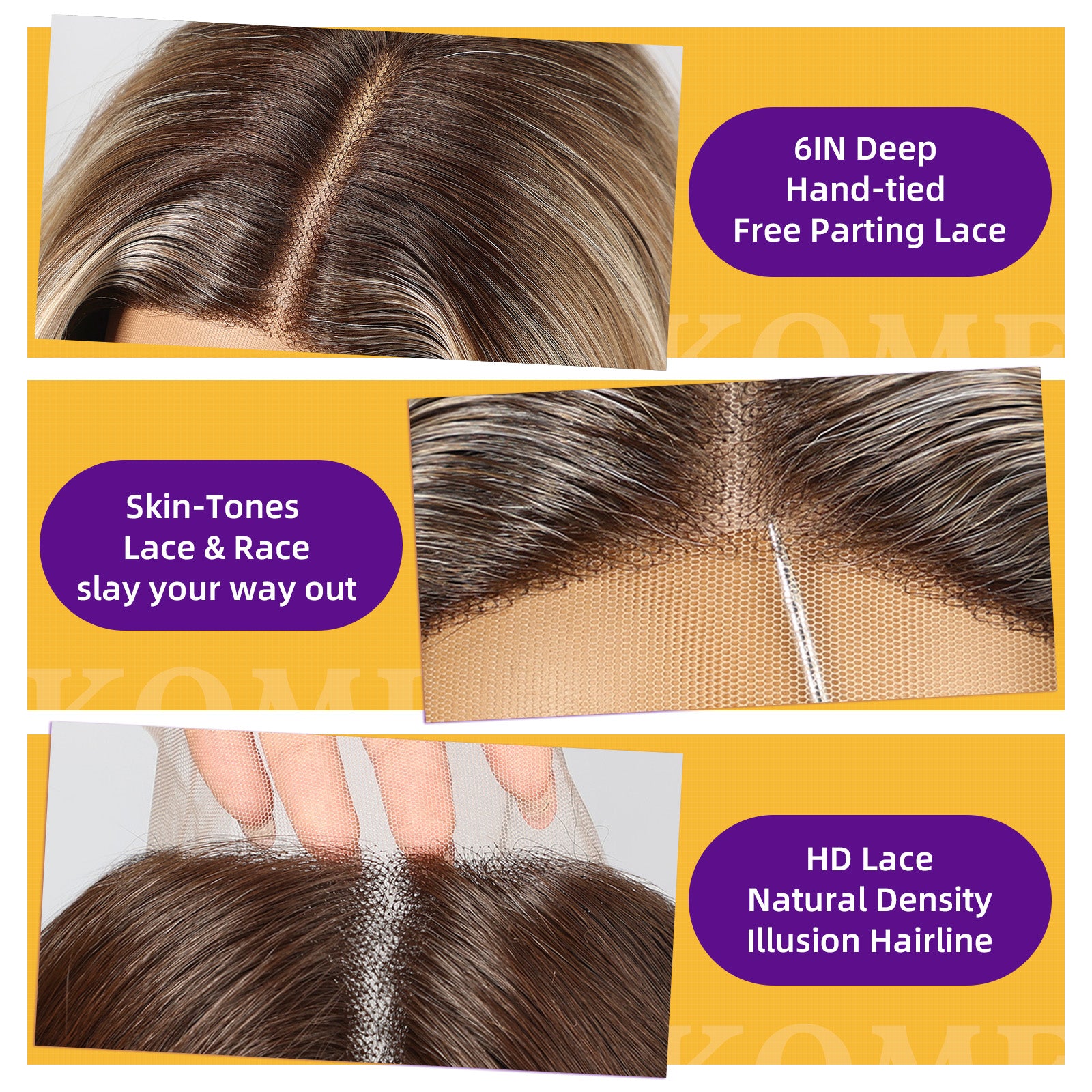 KOME Lobbi Ombre Blonde Synthetic Lace Front Wig,13X5X1 Glueless Shoulder Length Curly Bob Wigs for Women Daily Use 18IN（#TT6/1603）