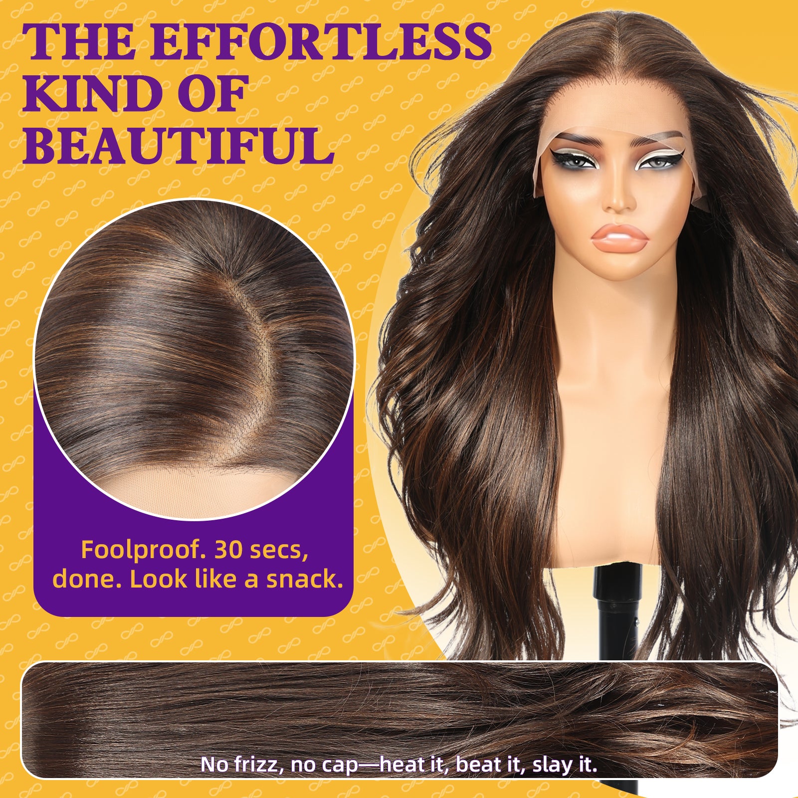 KOME Dark Brown Synthetic Lace Front Wig,13x4 HD Lace Glueless Layered Natural Brown Bouncy Blowouts Wigs for Women Daily Use 26IN(#FS4/30)