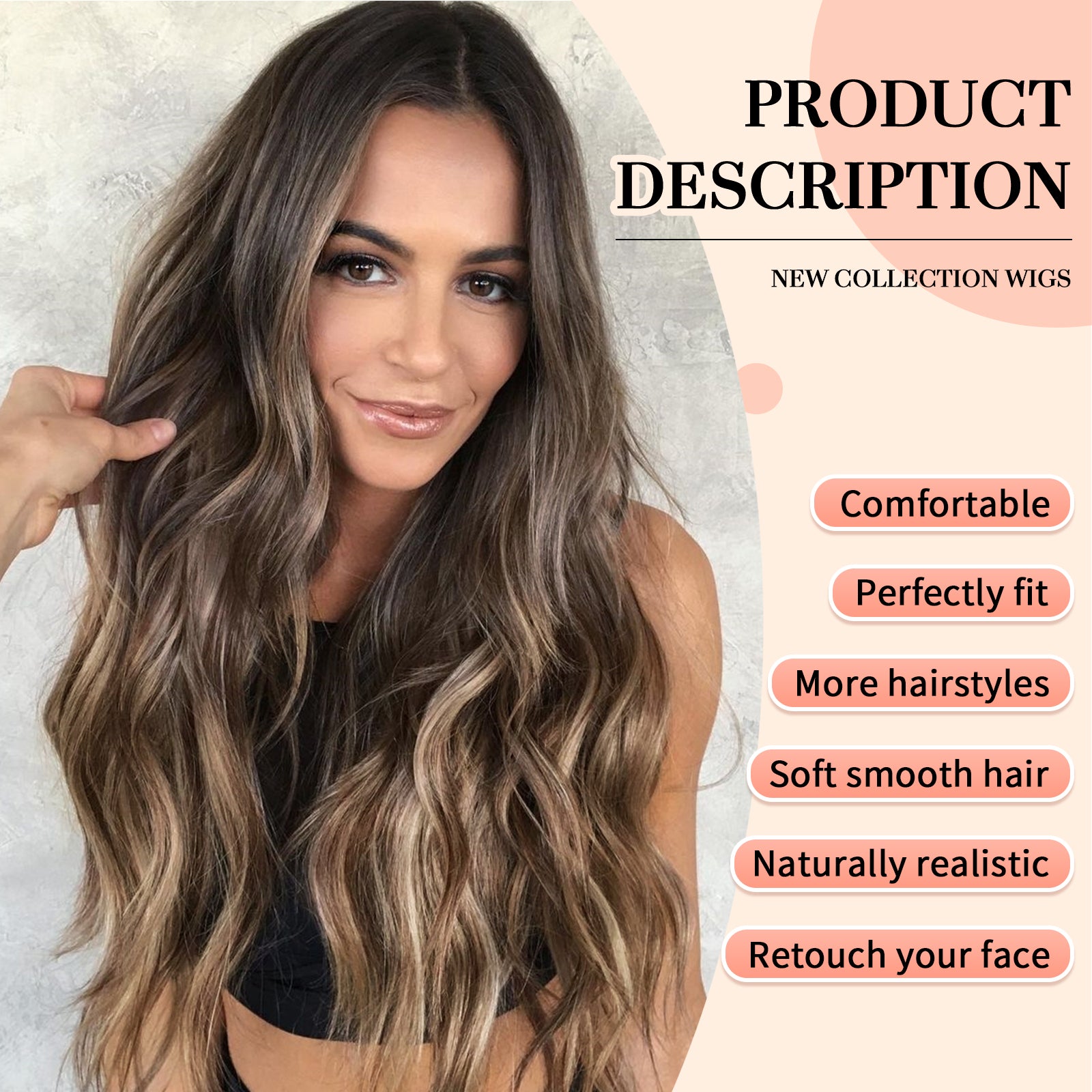 KOME Ombre Brown Highlight Wig for Women,Lace Front Middle Part Curly Wavy Wig,Natural Looking Synthetic Heat Resistant Fiber Wig for Daily Party Use 26IN