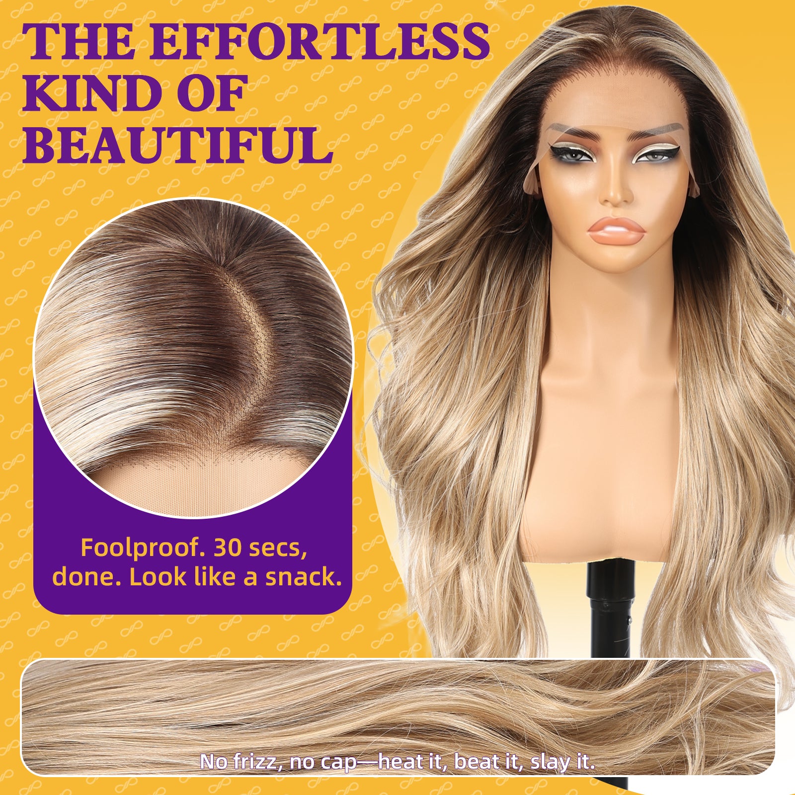 KOME Dirty Blonde Synthetic Lace Front Wig,13x4 HD Lace Glueless Layered Bouncy Blowouts Wigs with Dark Roots for Women Daily Use 26IN（#TT6/1603）