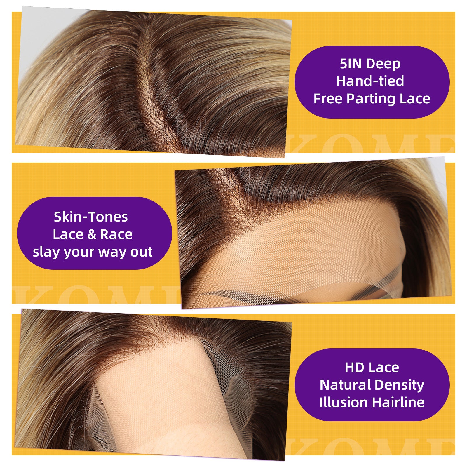 KOME Ombre Blonde Synthetic Lace Front Wig,Straight Bob Wig for White Women,Ash Blonde Short Layered Wigs,Side Part Glueless Lace Wigs for Women Daily Use 10IN (#OM6/FS1212)