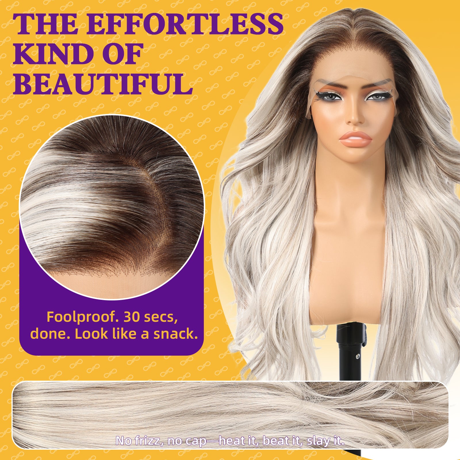 KOME Platinum Blonde Highlight Synthetic Lace Front Wig,13x4 HD Lace Light Grey Glueless Layered Bouncy Blowouts Wigs for Women Daily Use 26IN（#TT6/4603）