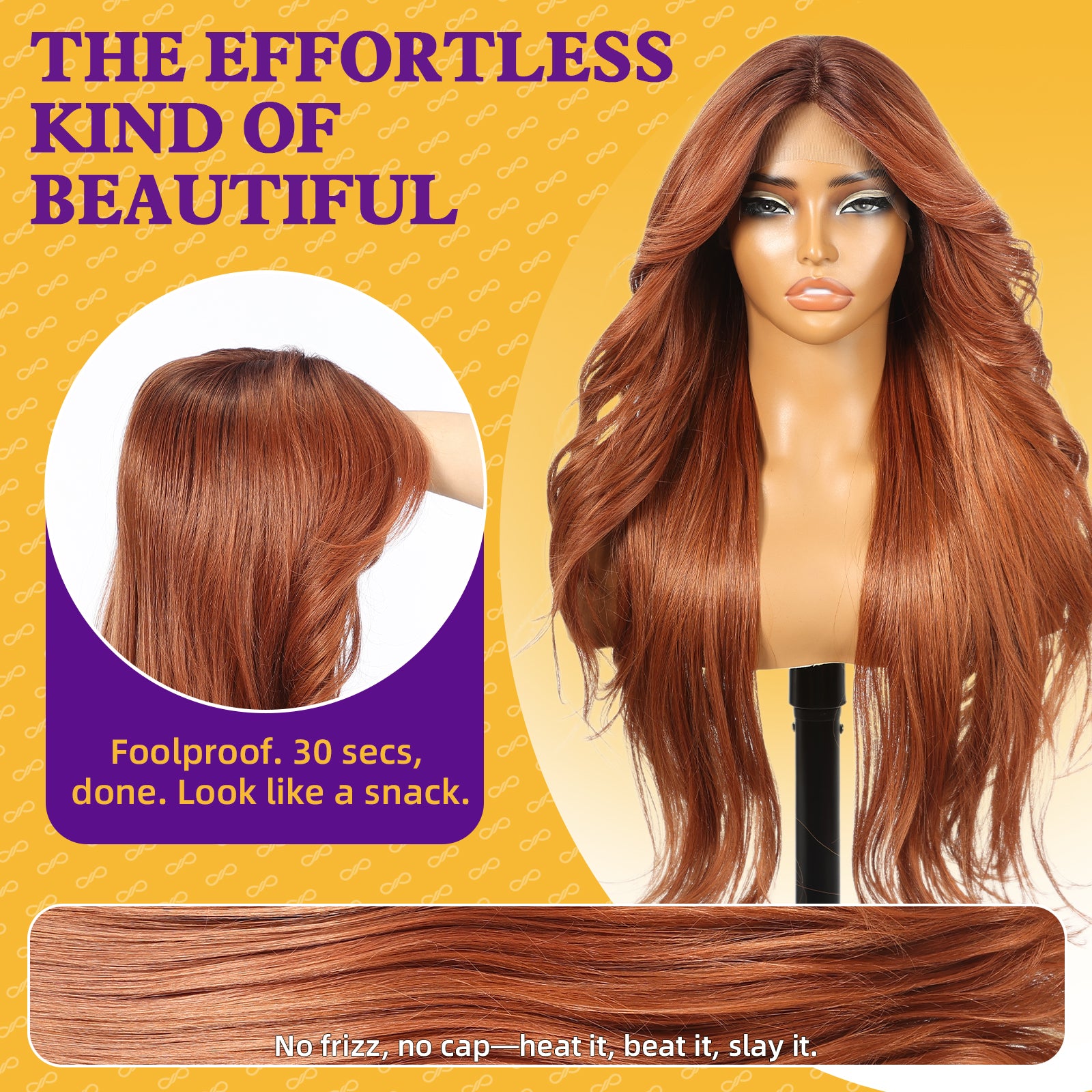 KOME Auburn Synthetic Lace Front Wig,T Part Glueless Layered Wavy Wigs With Bangs, Heat Resistant Wigs For Women Daily Party Use 26IN