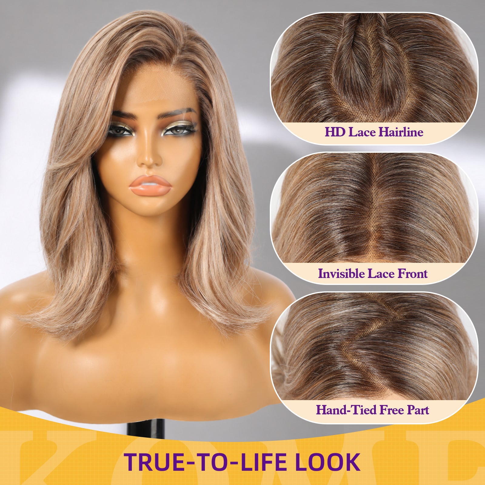 KOME Brown Bob 13×6 Synthetic Lace Front Wig for Women 14IN