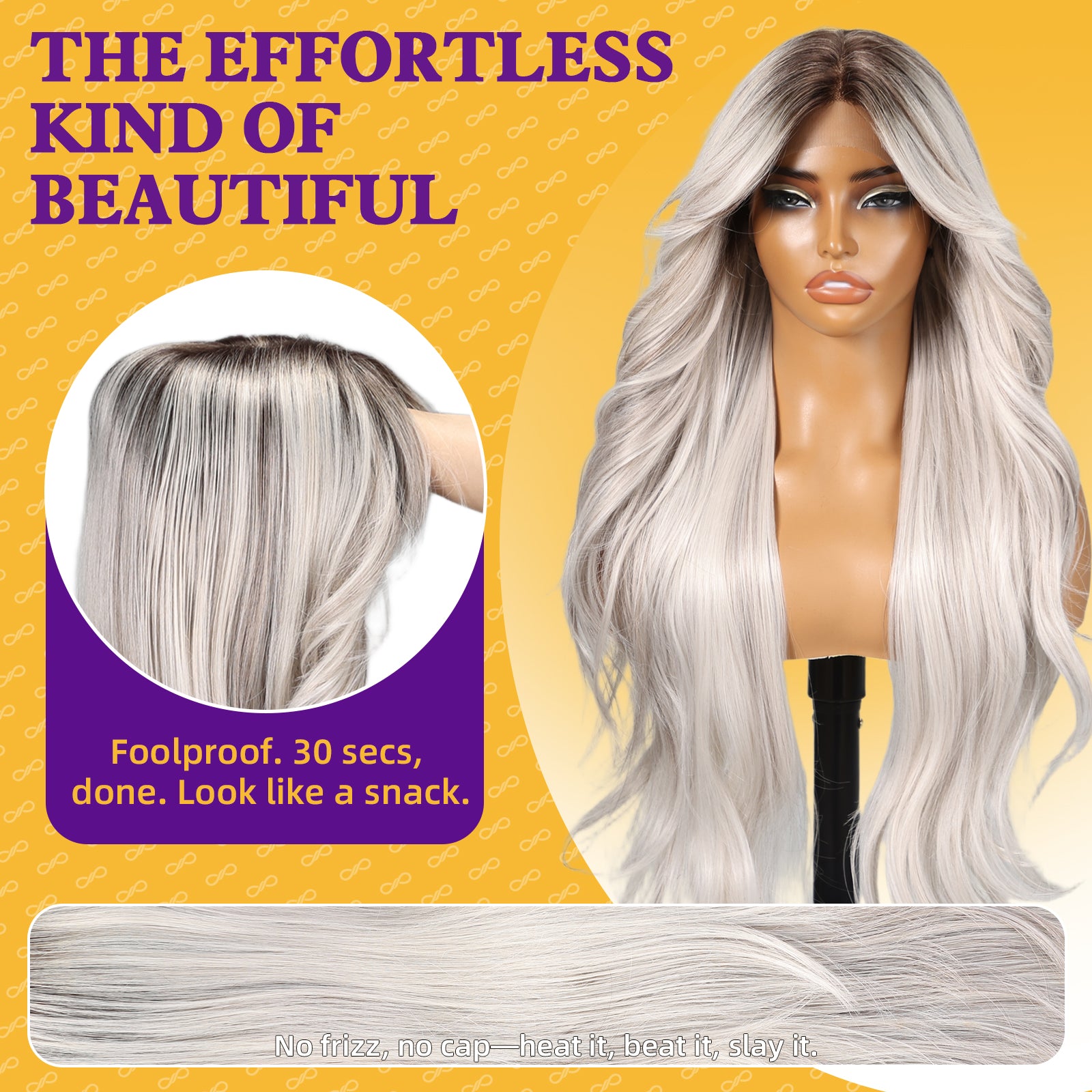 KOME Platinum Blonde Synthetic Lace Front Wig,T Part Glueless Layered Wavy Wigs With Bangs, Heat Resistant Wigs For Women Daily Party Use 26IN