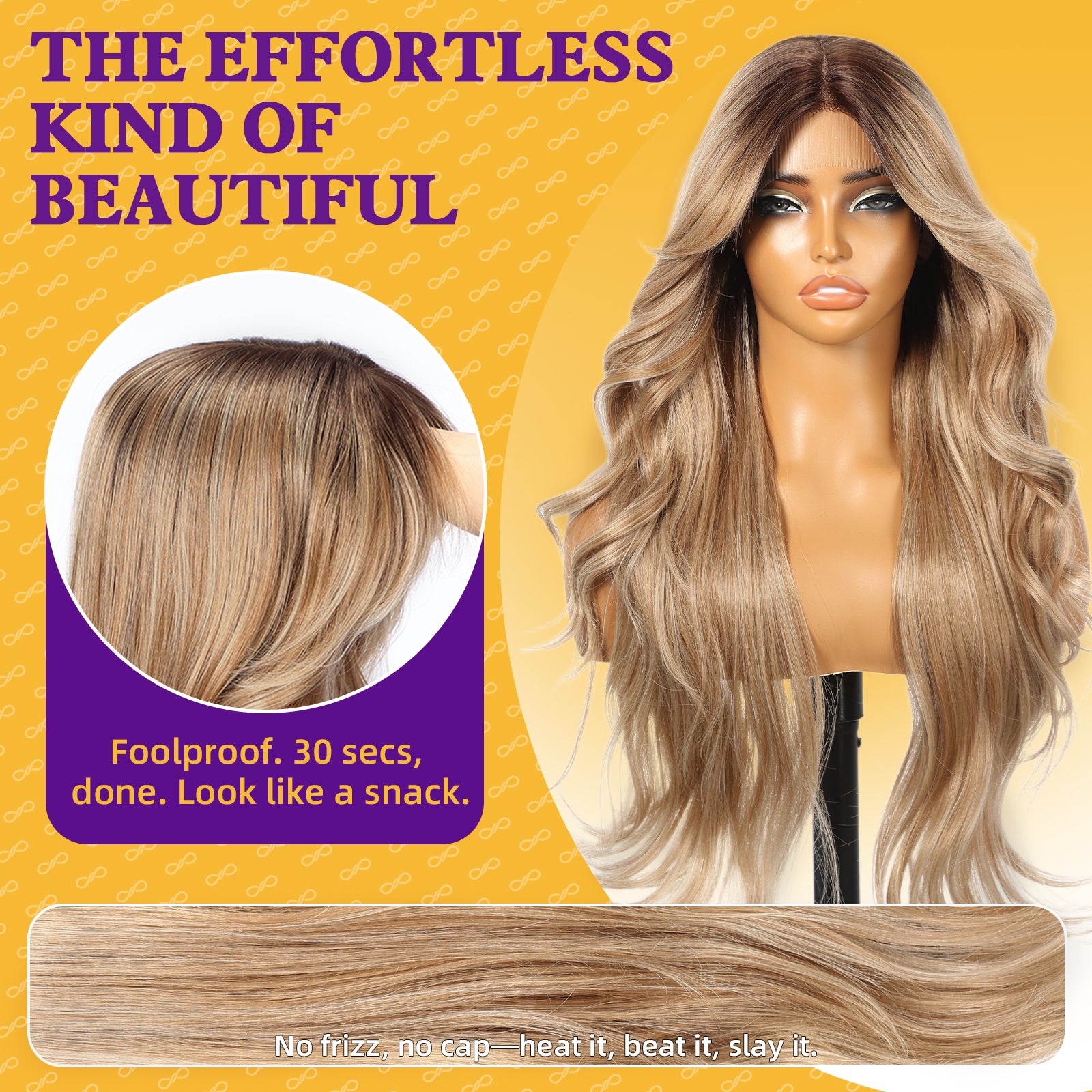 KOME Dirty Blonde Synthetic Lace Front Wig,T Part Glueless Layered Wavy Wigs With Bangs, Heat Resistant Wigs For Women Daily Party Use 26IN