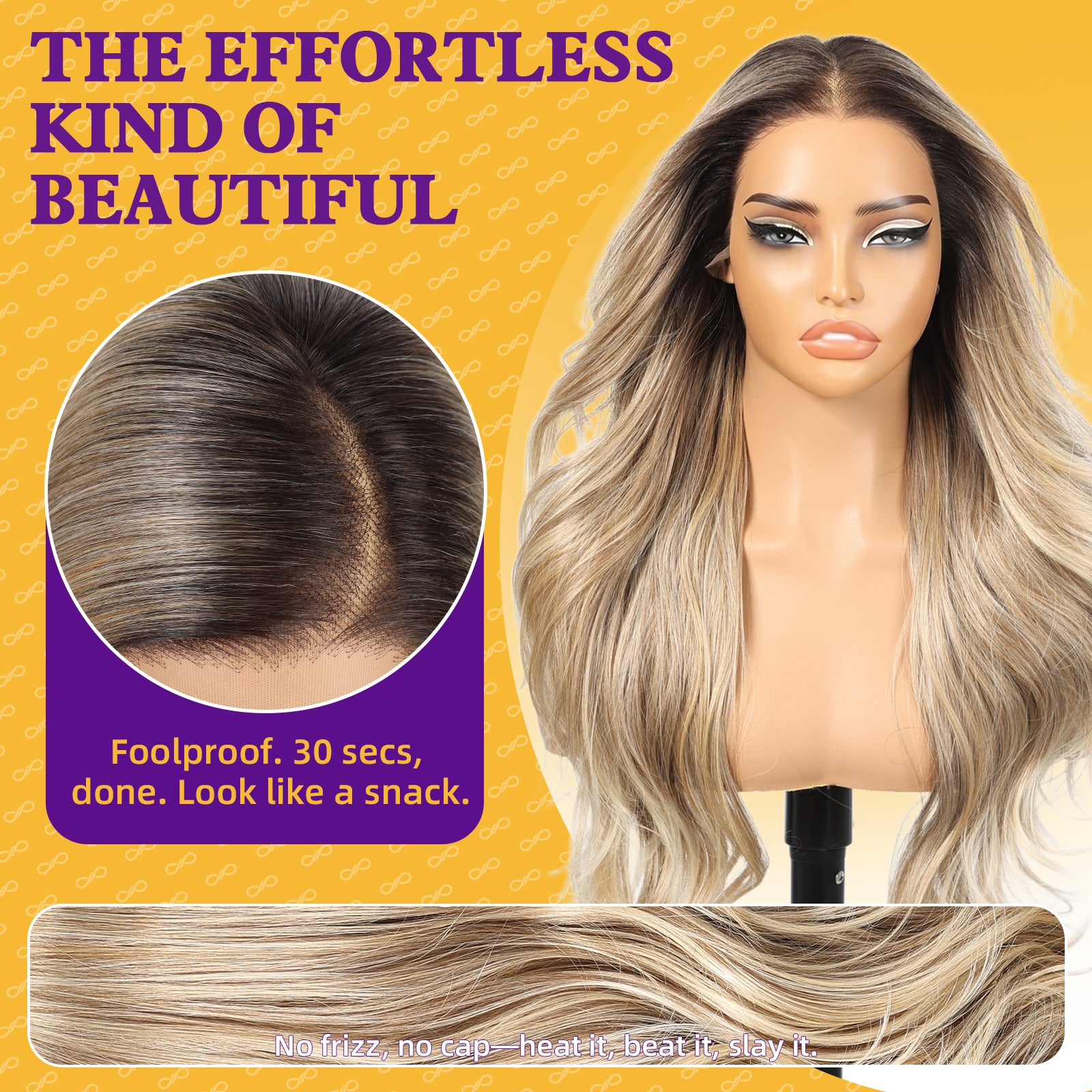 KOME Ash Blonde Highlight Synthetic Lace Front Wig,13x4 HD Lace Glueless Layered Bouncy Blowouts Blonde Wigs for Women Daily Use 26IN（#TT4/T2713A）