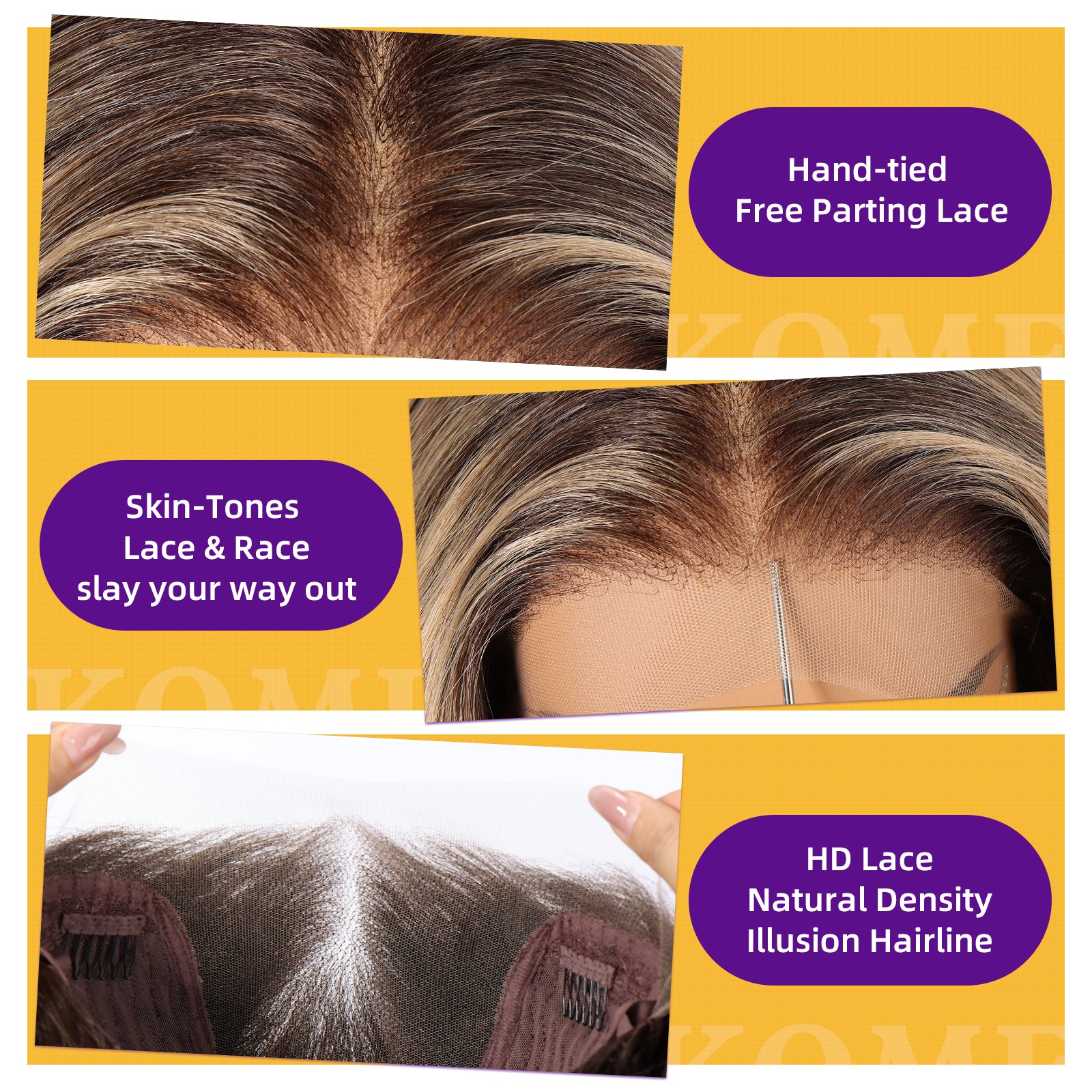 KOME Ombre Blonde Synthetic Lace Front Wig, 13X6 Long Straight Layered Glueless Wigs for Women Daily Use 22IN(#6/1062)