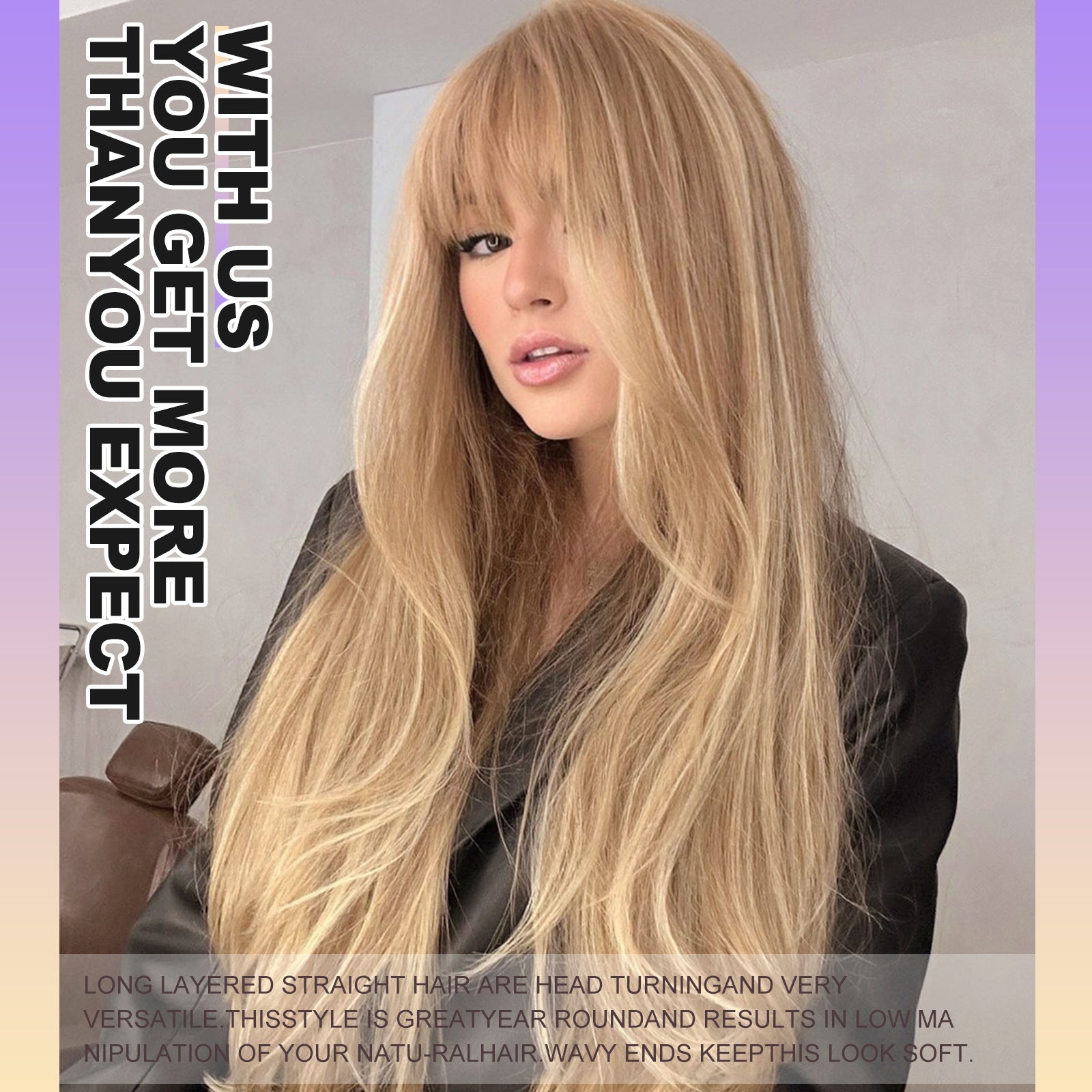 Blonde Long Straight Wig with Bangs,Straight Hair Wigs for Women,Synthetic Heat Resistant Natural Looking Hair Wig for Party Cosplay Dality Use