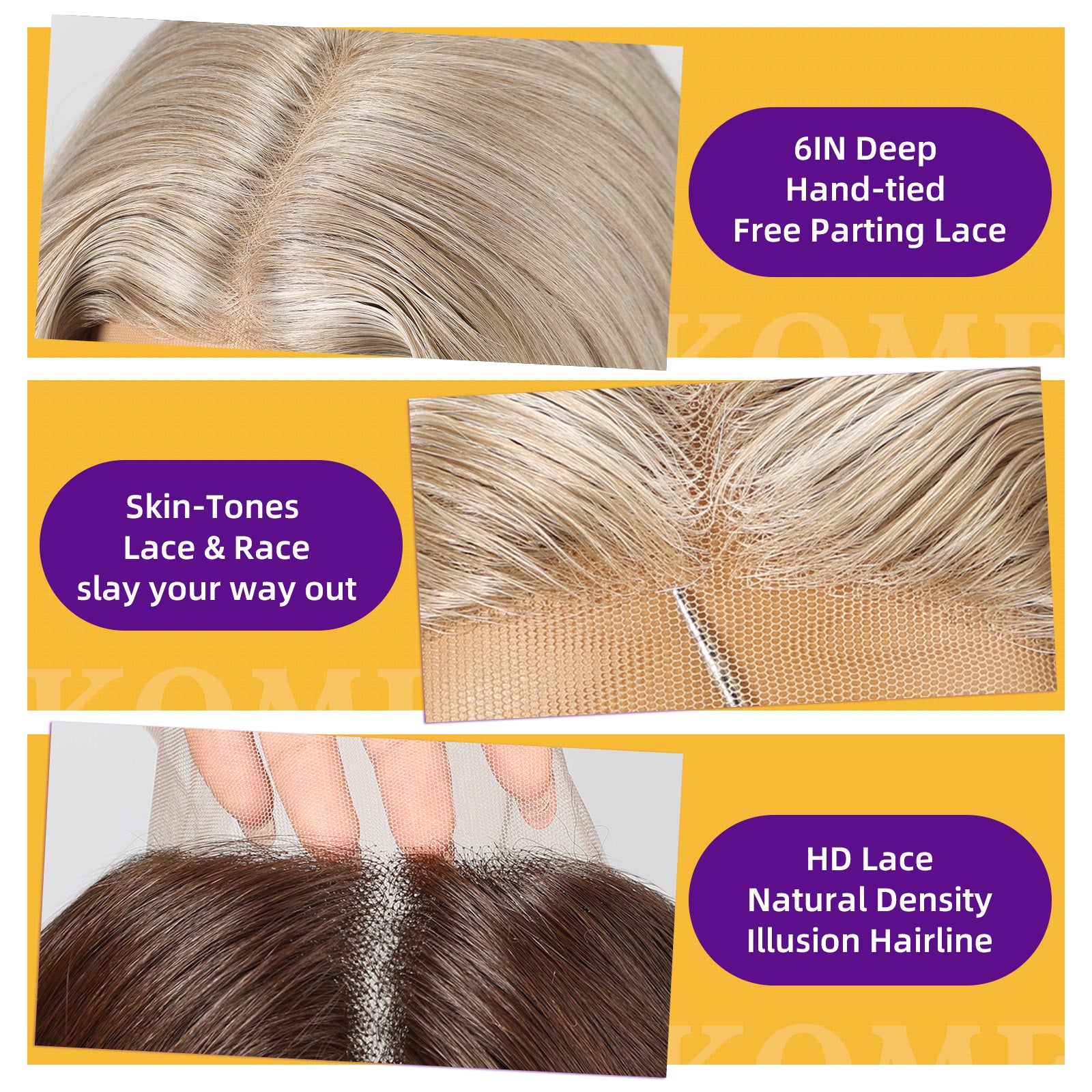 KOME Lobbi Dirty Blonde Synthetic Lace Front Wig,Rose Blond 13X5X1 Glueless Shoulder Length Curly Bob Wigs for Women Daily Use 18IN （#K183/601）