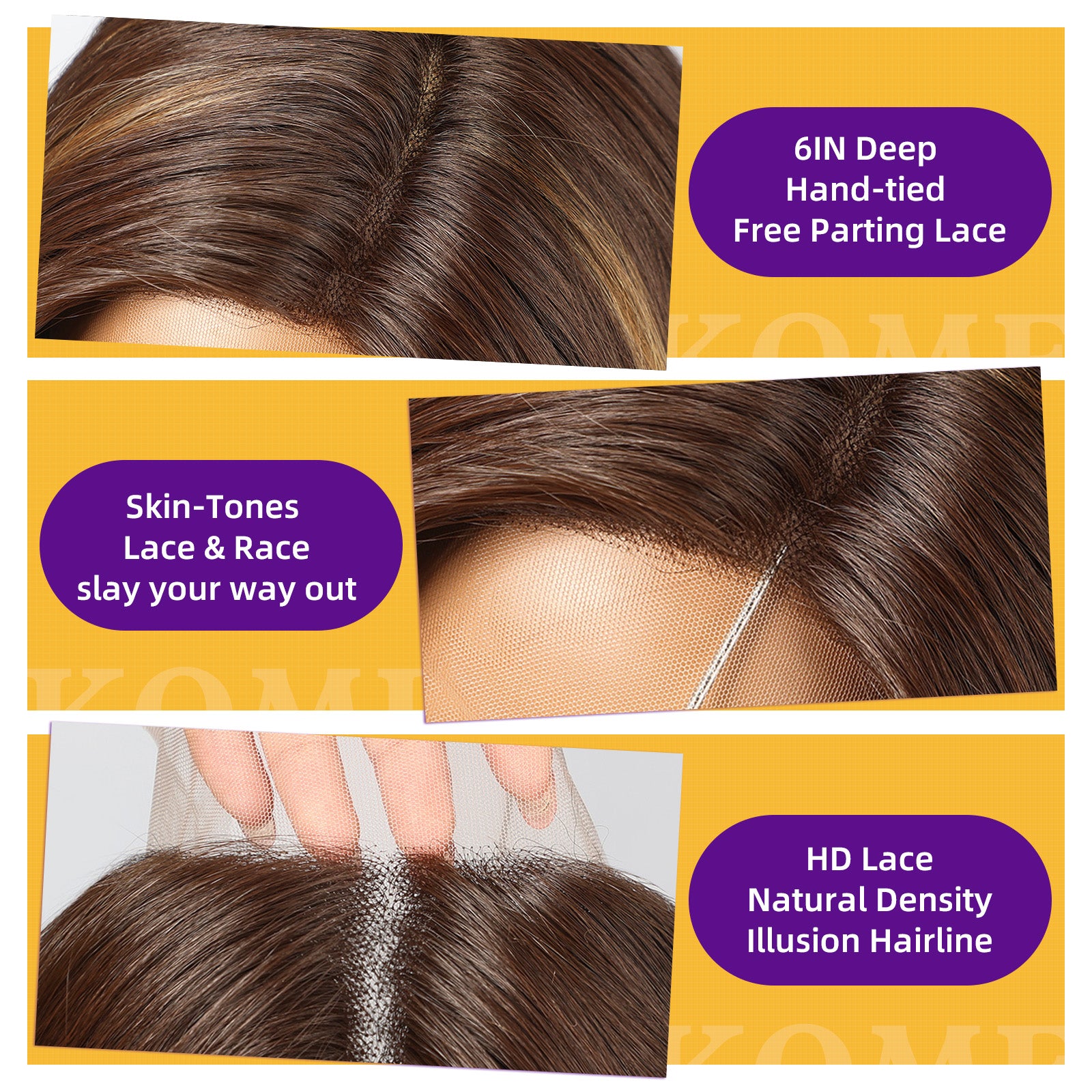 KOME Brown Highlight Synthetic Lace Front Wig,Short Curly Bob Wig,Shoulder Length Wig for Women Daily Use 14IN