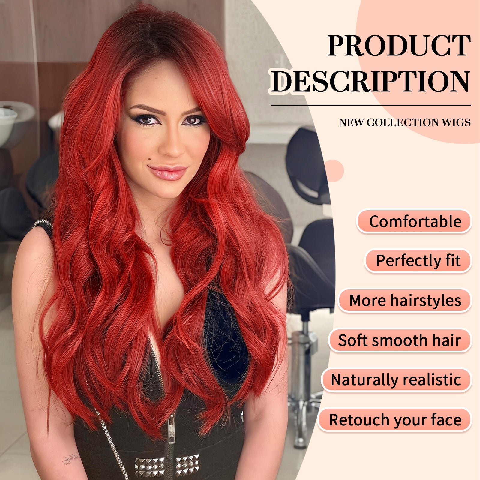 KOME Ombre Red Wig for Women,Red Colored Wigs Lace Front Middle Part Curly Wavy Wig,Synthetic Heat Resistant Fiber Wig for Daily Party Use 26IN