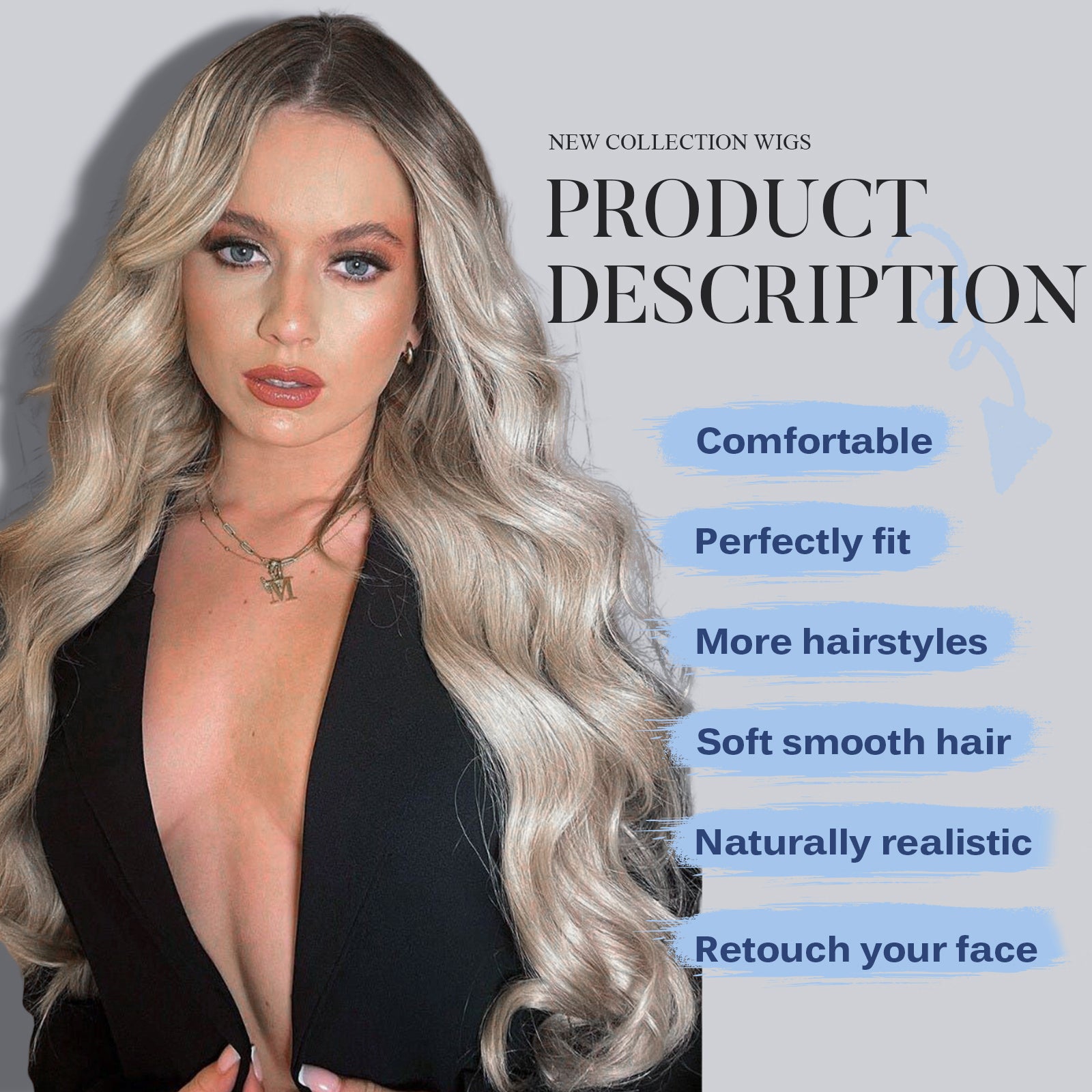 Long Ombre Dirty Blonde Wavy Wig for Women,Lace Front Middle Part Curly Wavy Wig,Natural Looking Synthetic Heat Resistant Fiber Wig for Daily Party Use 26IN