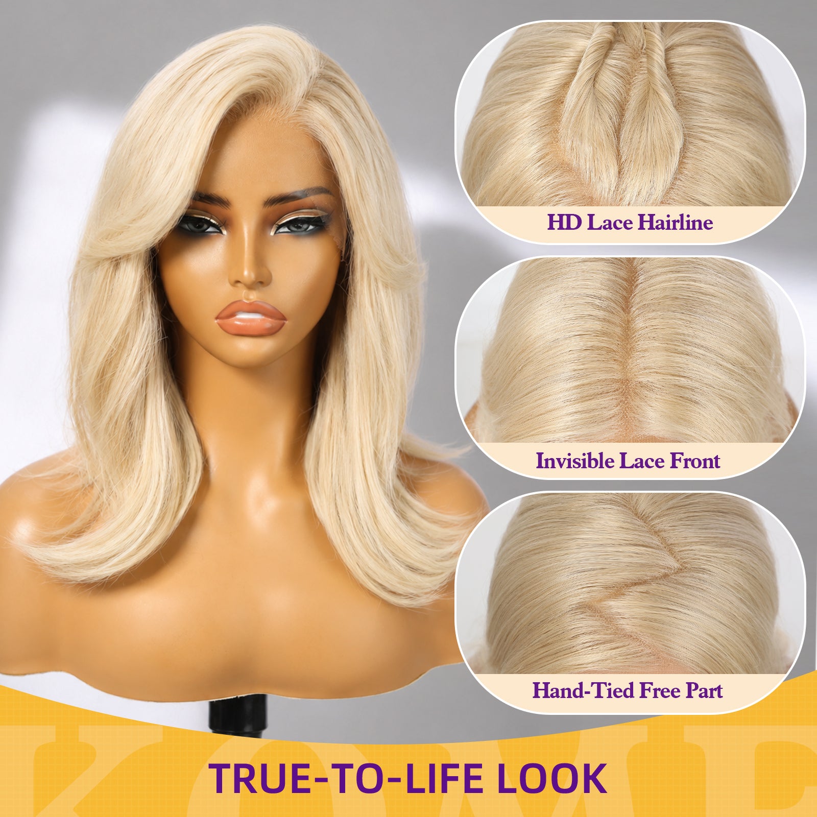 KOME Light Blonde Bob 13×6 Synthetic Lace Front Wig for Women 14IN