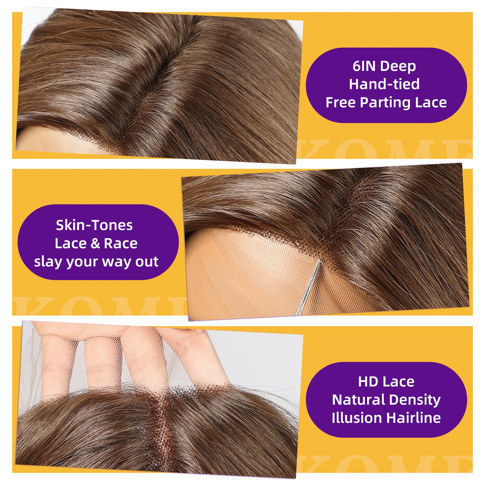 KOME Brown Balayage Synthetic Lace Front Wig,Short Curly Bob Wig,Shoulder Length Wig for Women Daily Use 14IN