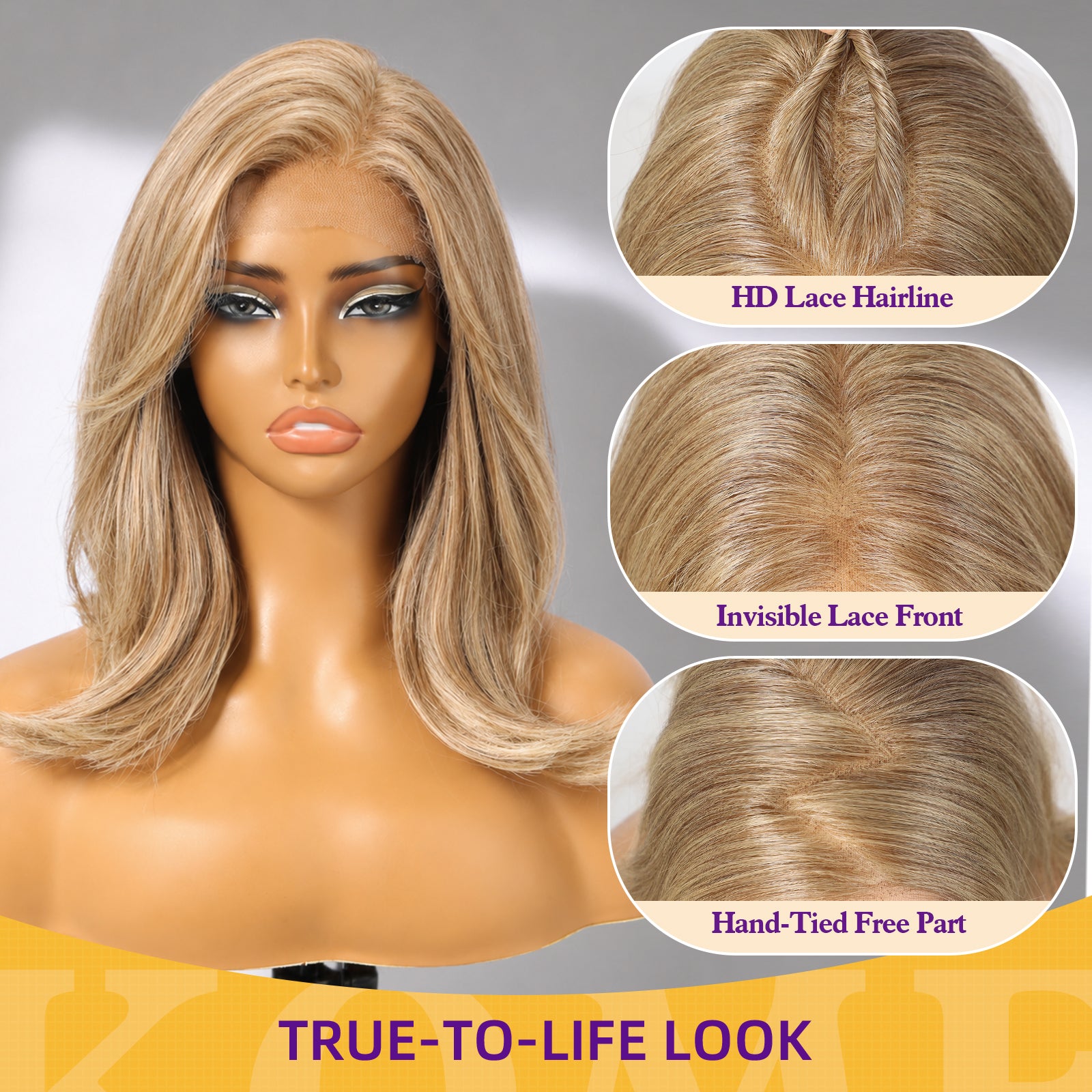 KOME Blonde Highlight Bob 13×6 Synthetic Lace Front Wig for Women 14IN