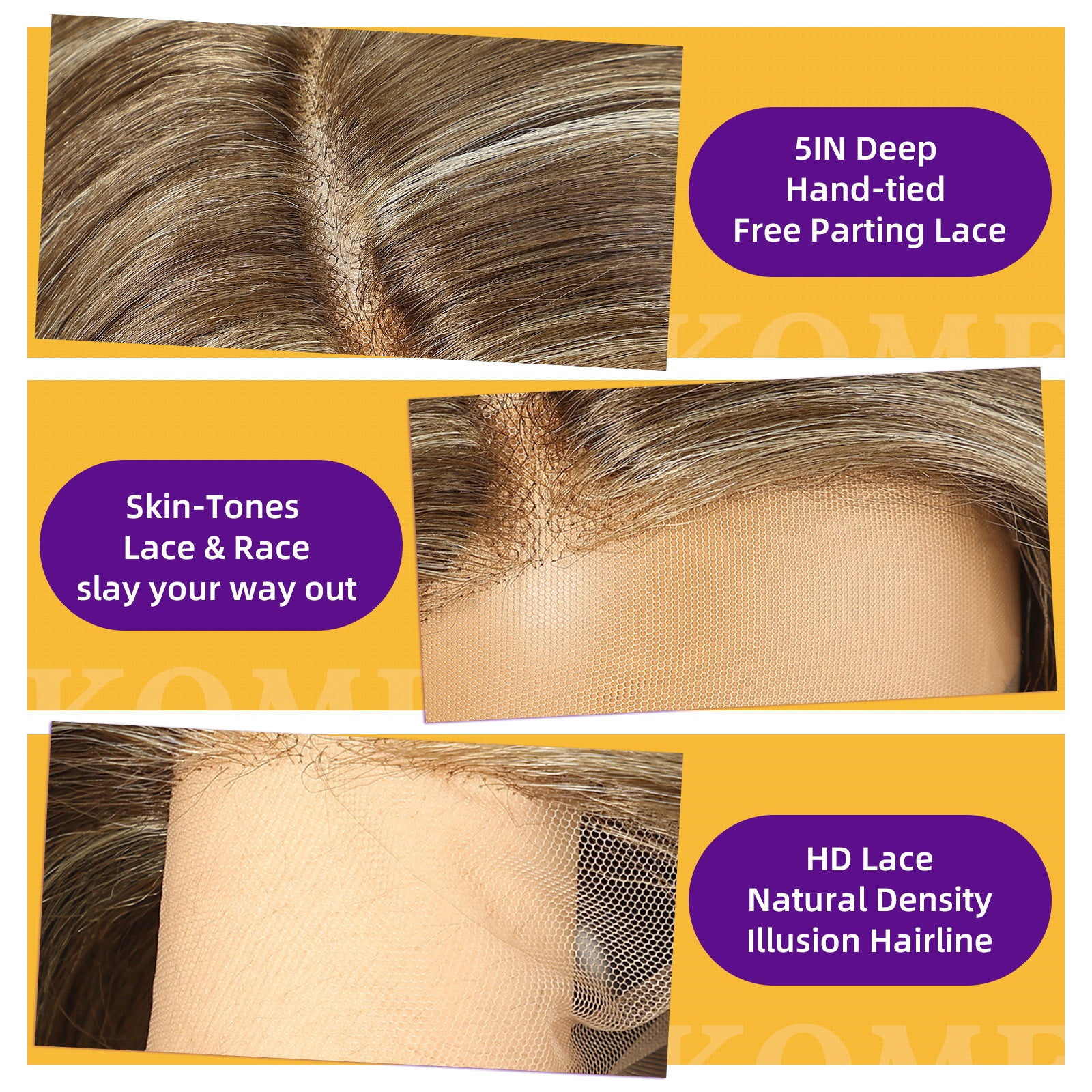 KOME Brown mix Blonde Synthetic Lace Front Wig,Side Part Short Layered Straight Glueless Bob Wig for White Women Daily Use 10IN (#F8/27/88)
