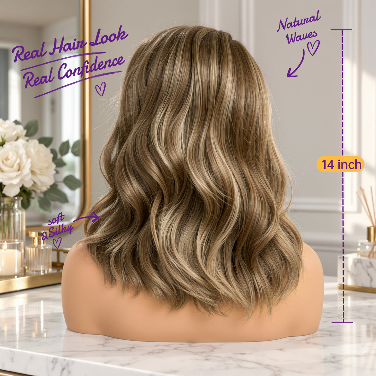 KOME Ash Blonde Synthetic Lace Front Wig,T Part Short Curly Bob Wig,Shoulder Length Wig for Women Daily Use 16IN