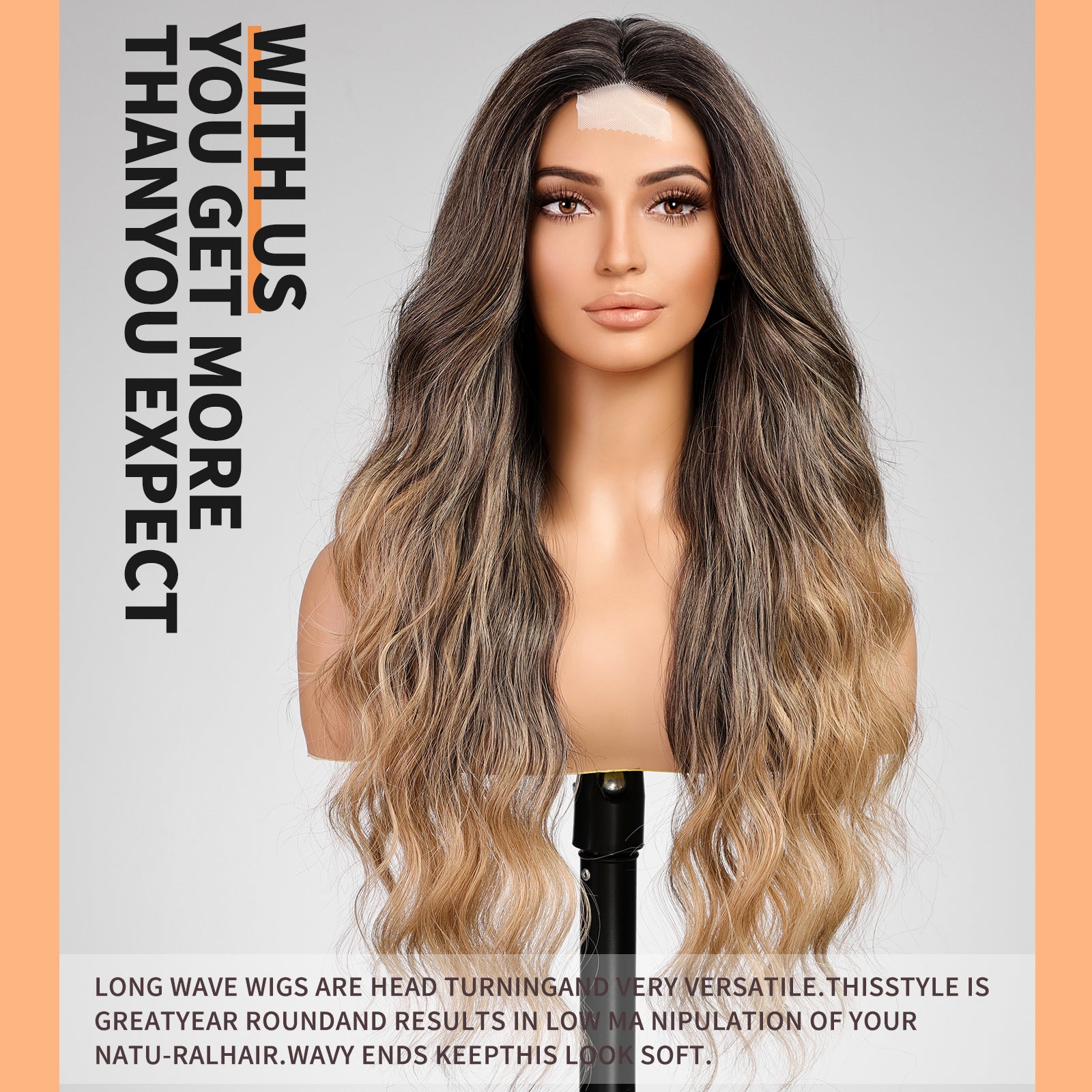 KOME Ombre Brown Highlight Wig for Women,Lace Front Middle Part Curly Wavy Wig,Natural Looking Synthetic Heat Resistant Fiber Wig for Daily Party Use 26IN