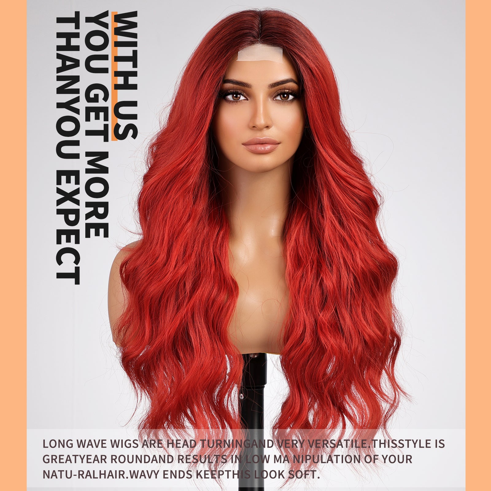 KOME Ombre Red Wig for Women,Red Colored Wigs Lace Front Middle Part Curly Wavy Wig,Synthetic Heat Resistant Fiber Wig for Daily Party Use 26IN