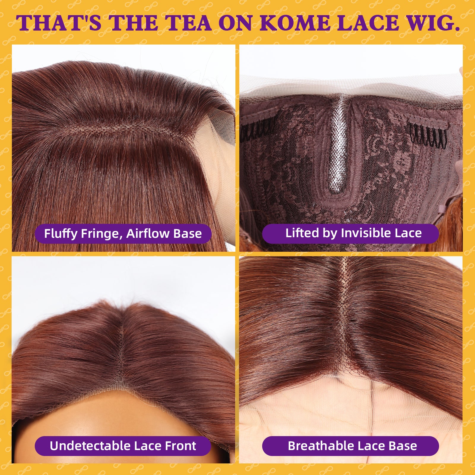 KOME Auburn Synthetic Lace Front Wig,T Part Glueless Layered Wavy Wigs With Bangs, Heat Resistant Wigs For Women Daily Party Use 26IN