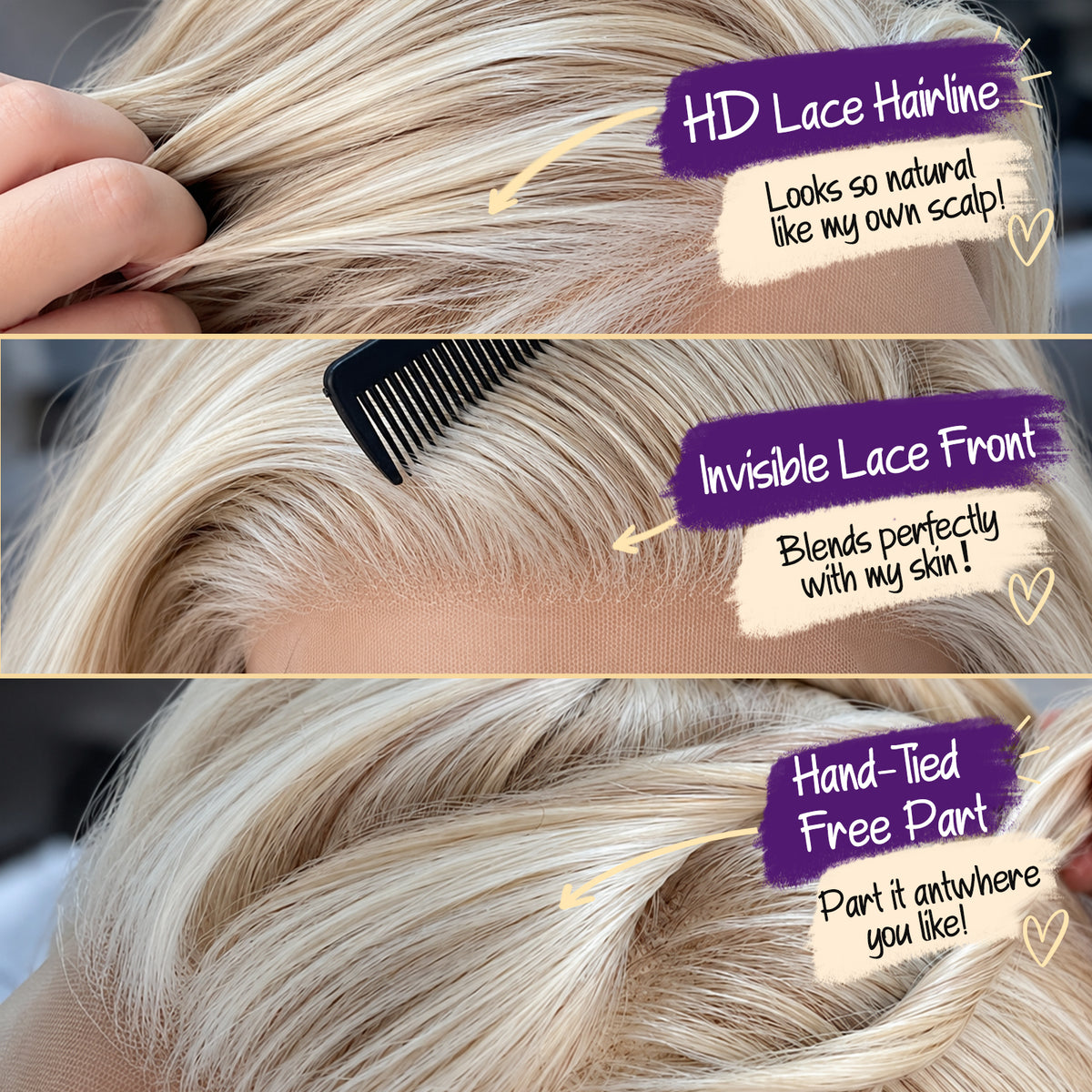 KOME Blonde Layered Straight 13x6 Synthetic Lace Front Wig for Women 16IN