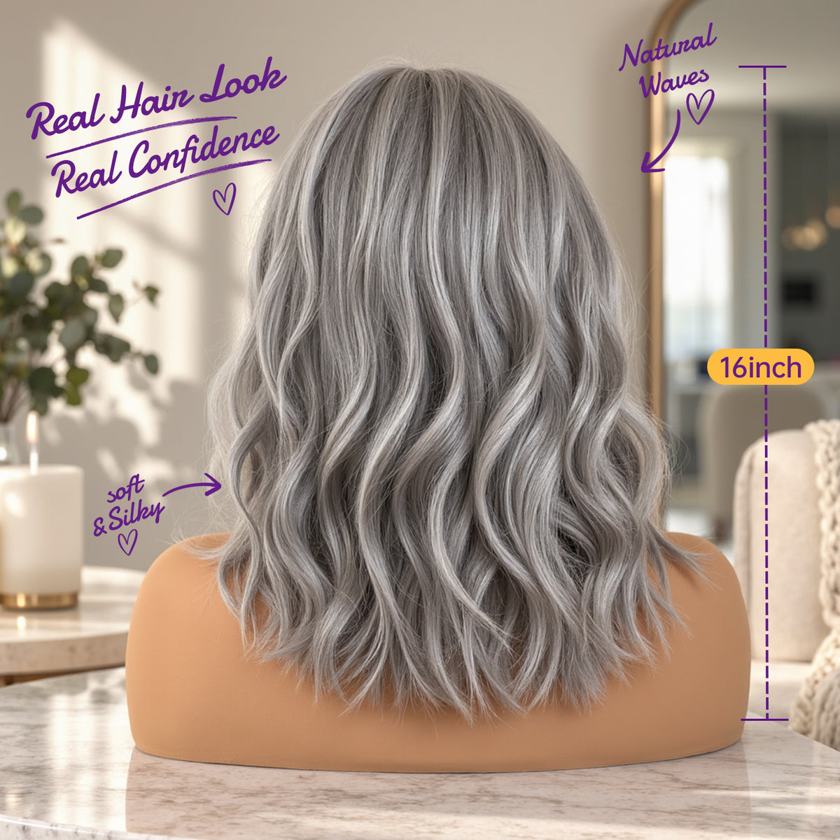 KOME Grey 13X4 Synthetic Lace Front Wig for Women Daily Use 14IN