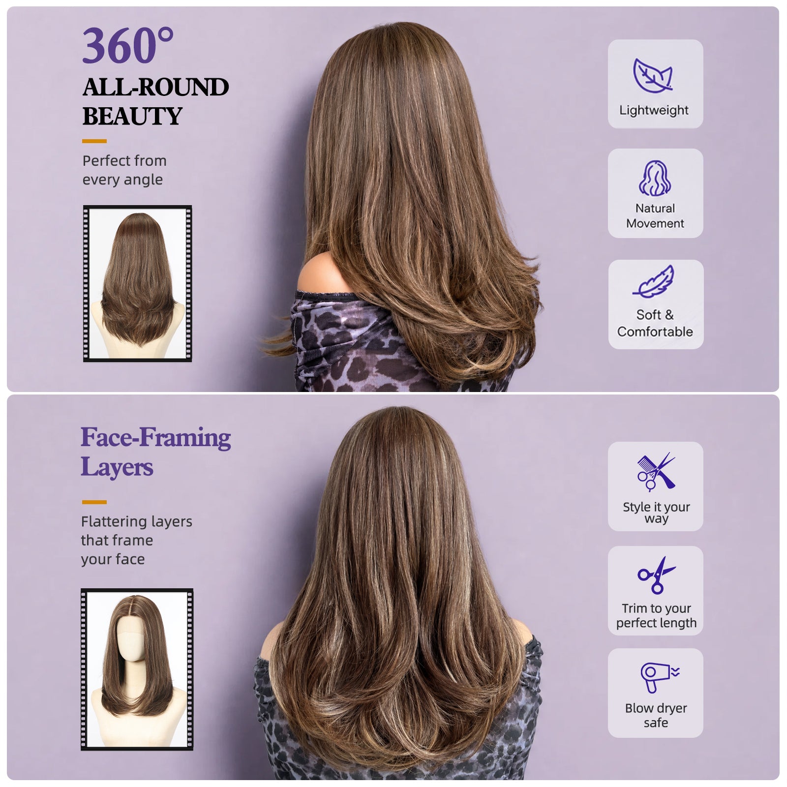 KOME Brown Human Hair Wig Blend,Brown Lace Front Wig, T Part Glueless Wigs for Women Daily Use 18IN（#F43/12）