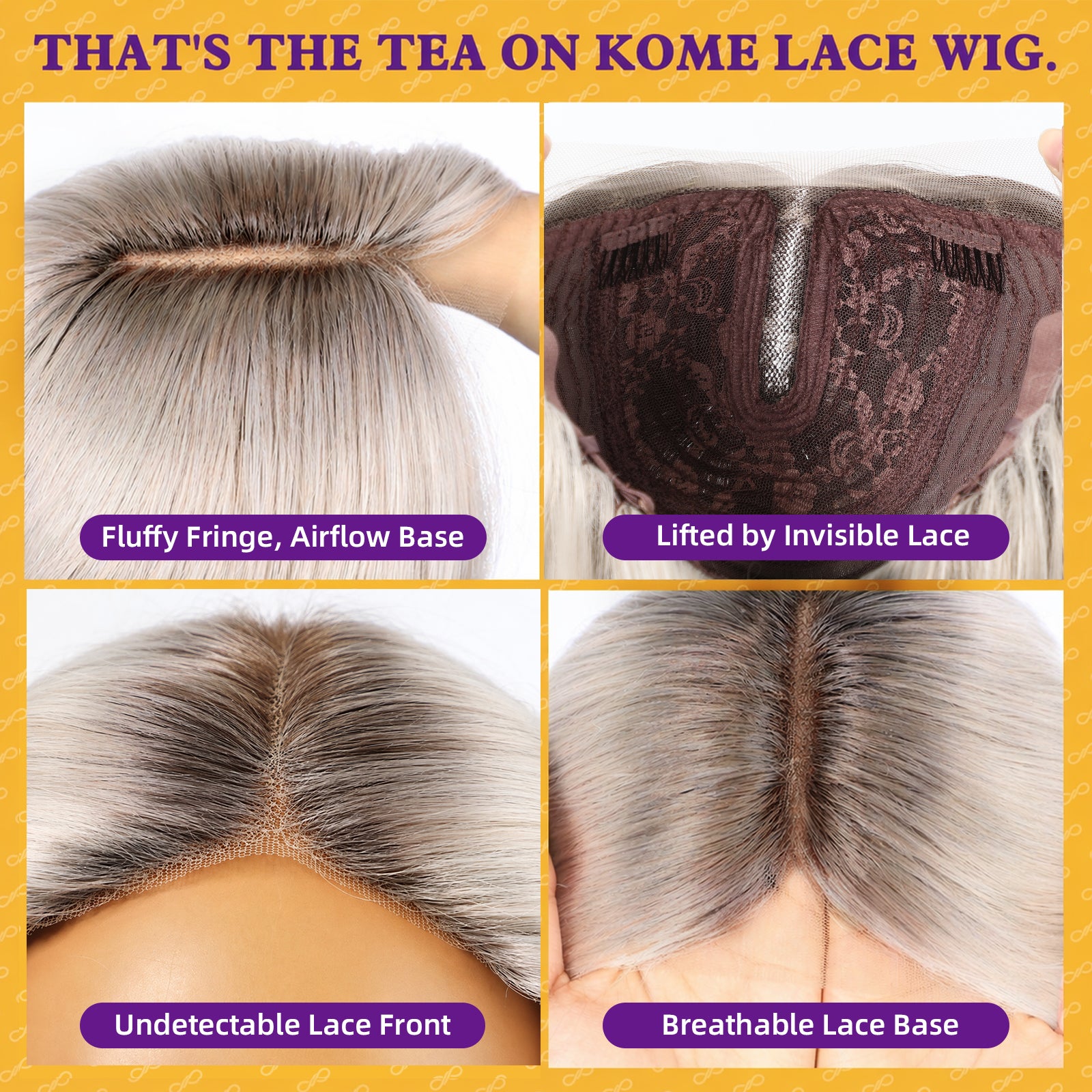 KOME Platinum Blonde Synthetic Lace Front Wig,T Part Glueless Layered Wavy Wigs With Bangs, Heat Resistant Wigs For Women Daily Party Use 26IN