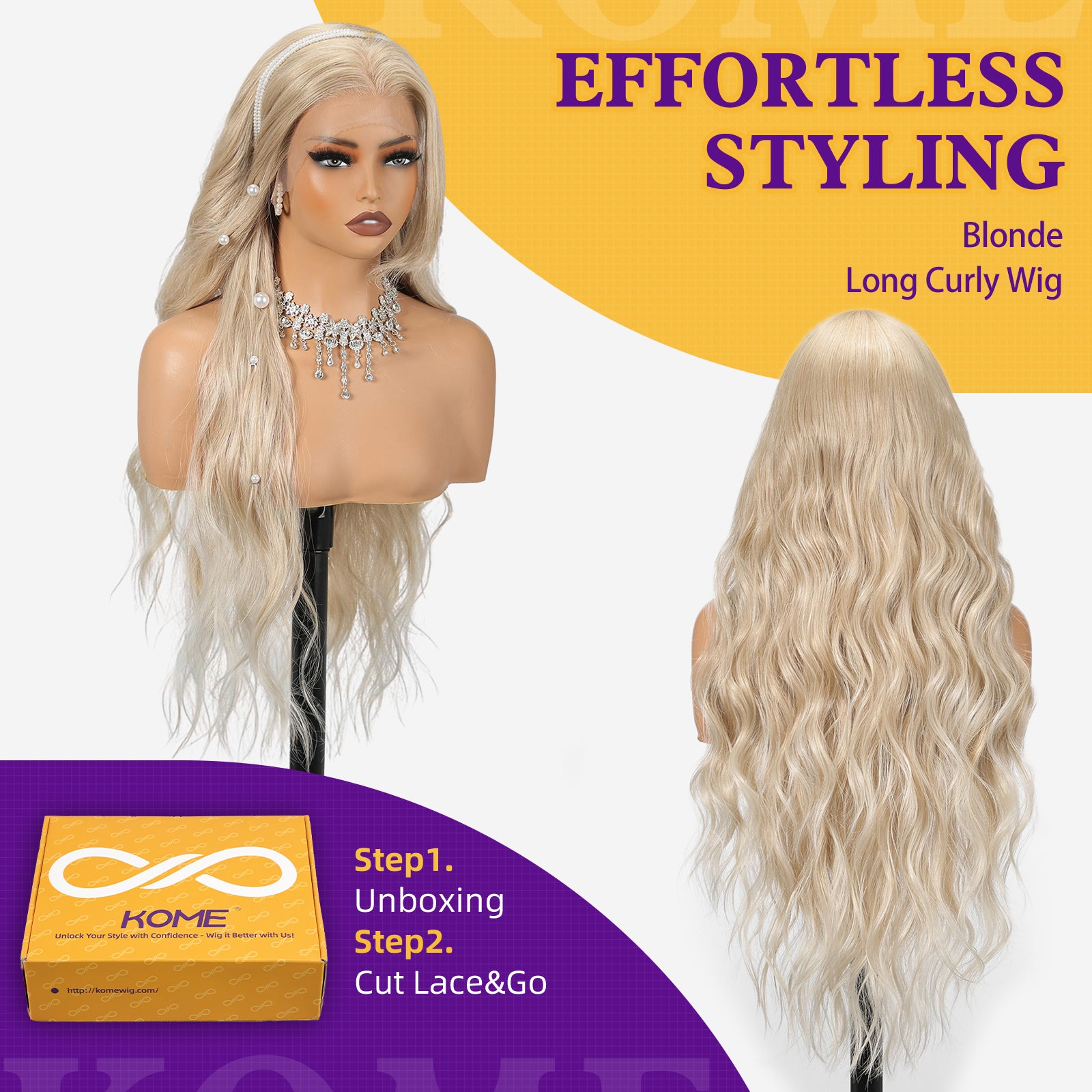Blonde Synthetic Lace Front Wig,13×6 Curly Glueless Wigs for Women Daily Use 30IN