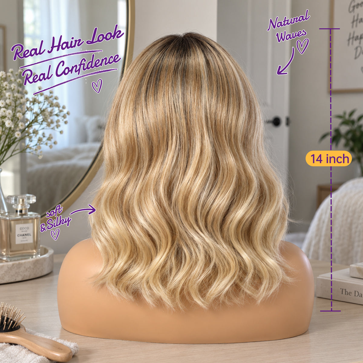 KOME Ombre Blonde 13X4 Synthetic Lace Front Wig for Women Daily Use 14IN