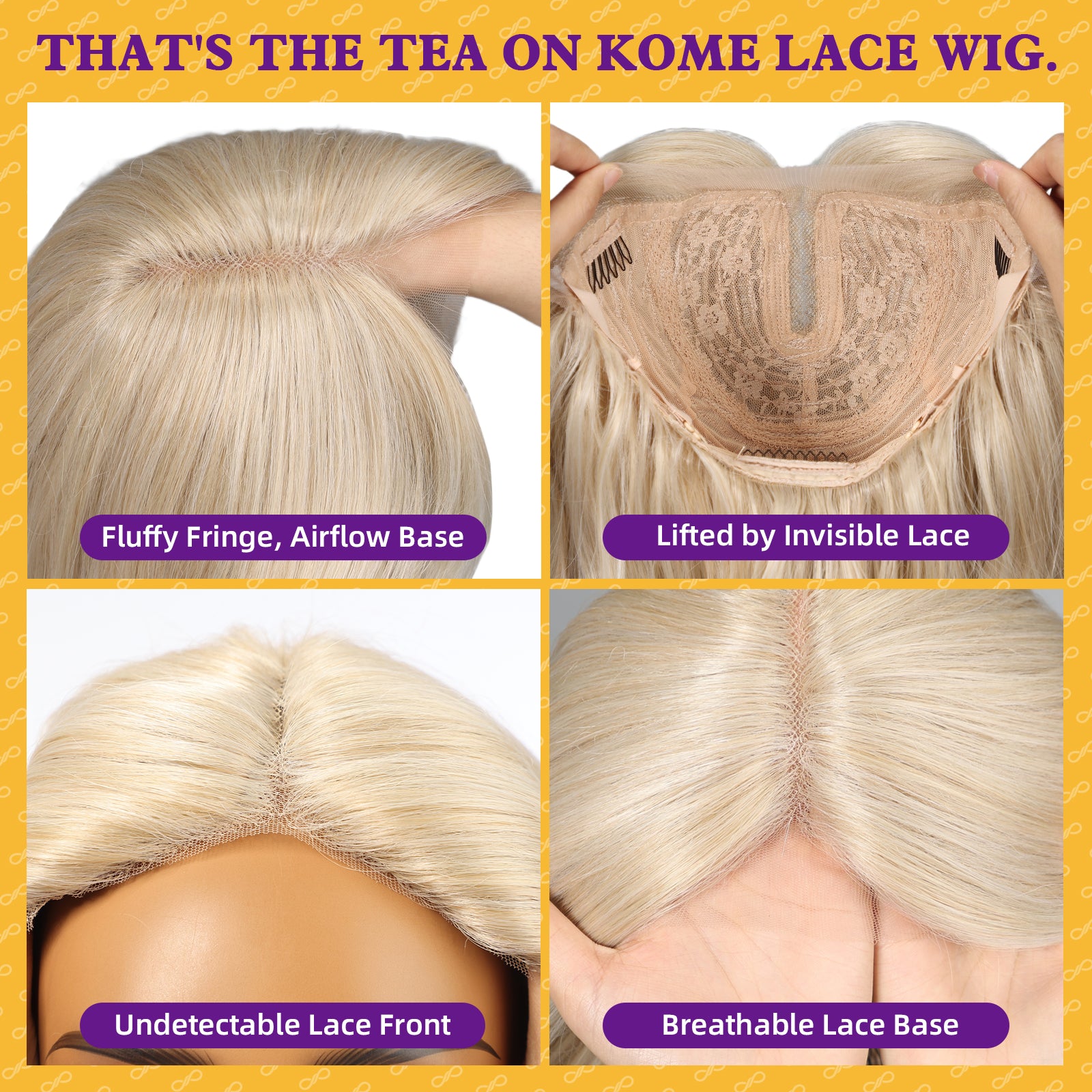 KOME Light Blonde Synthetic Lace Front Wig, T Part Glueless Layered Wavy Wigs With Bangs, Heat Resistant Wigs For Women Daily Party Use 26IN