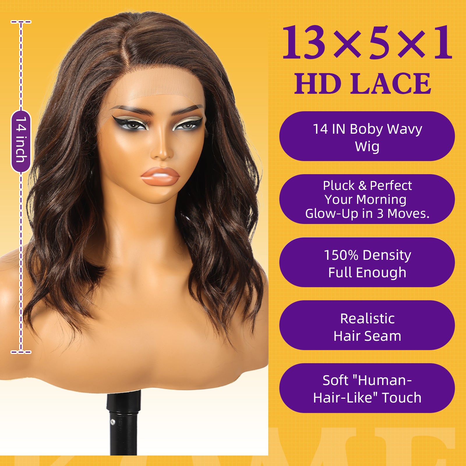 KOME Dark Brown Synthetic Lace Front Wig,Side Part Short Curly Bob Wig,Shoulder Length Wig for Women Daily Use 16IN