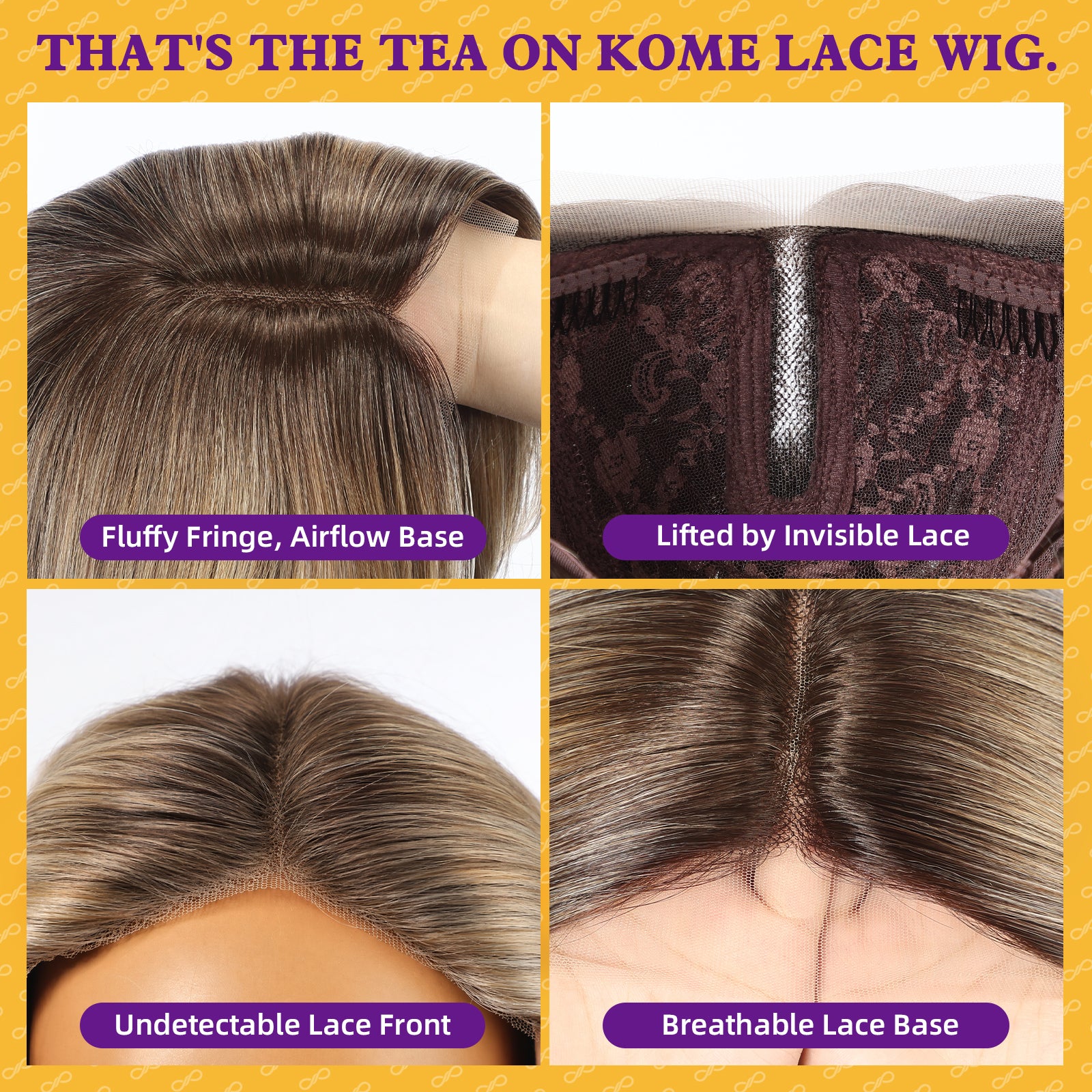 KOME Ombre Blonde Synthetic Lace Front Wig, T Part Glueless Layered Wavy Wigs With Bangs, Heat Resistant Wigs For Women Daily Party Use 26IN