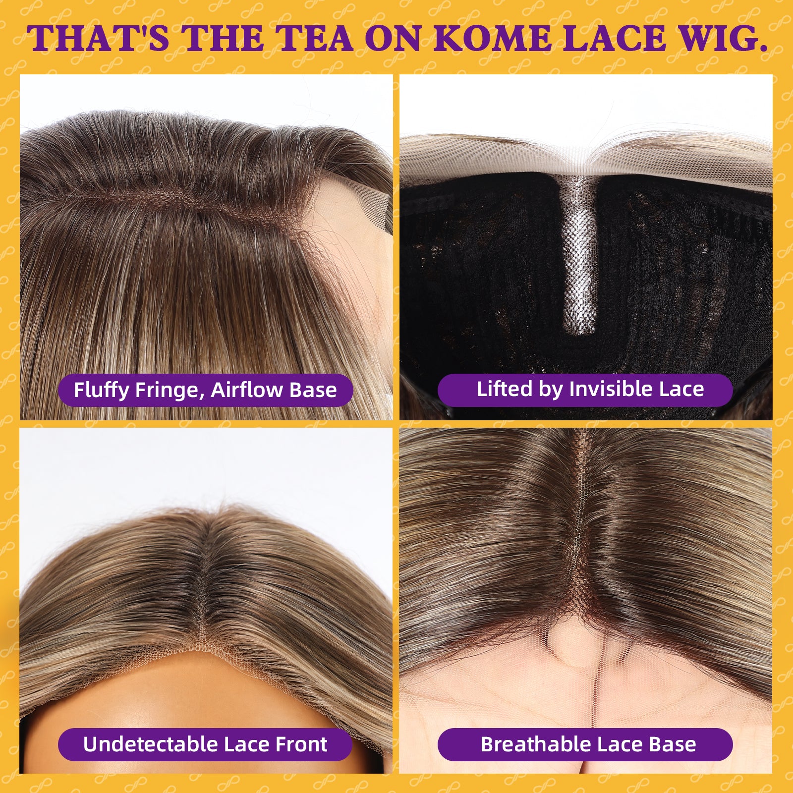 KOME Ash Brown Highlight Synthetic Lace Front Wig,T Part Glueless Layered Wavy Wigs With Bangs, Heat Resistant Wigs For Women Daily Party Use 26IN