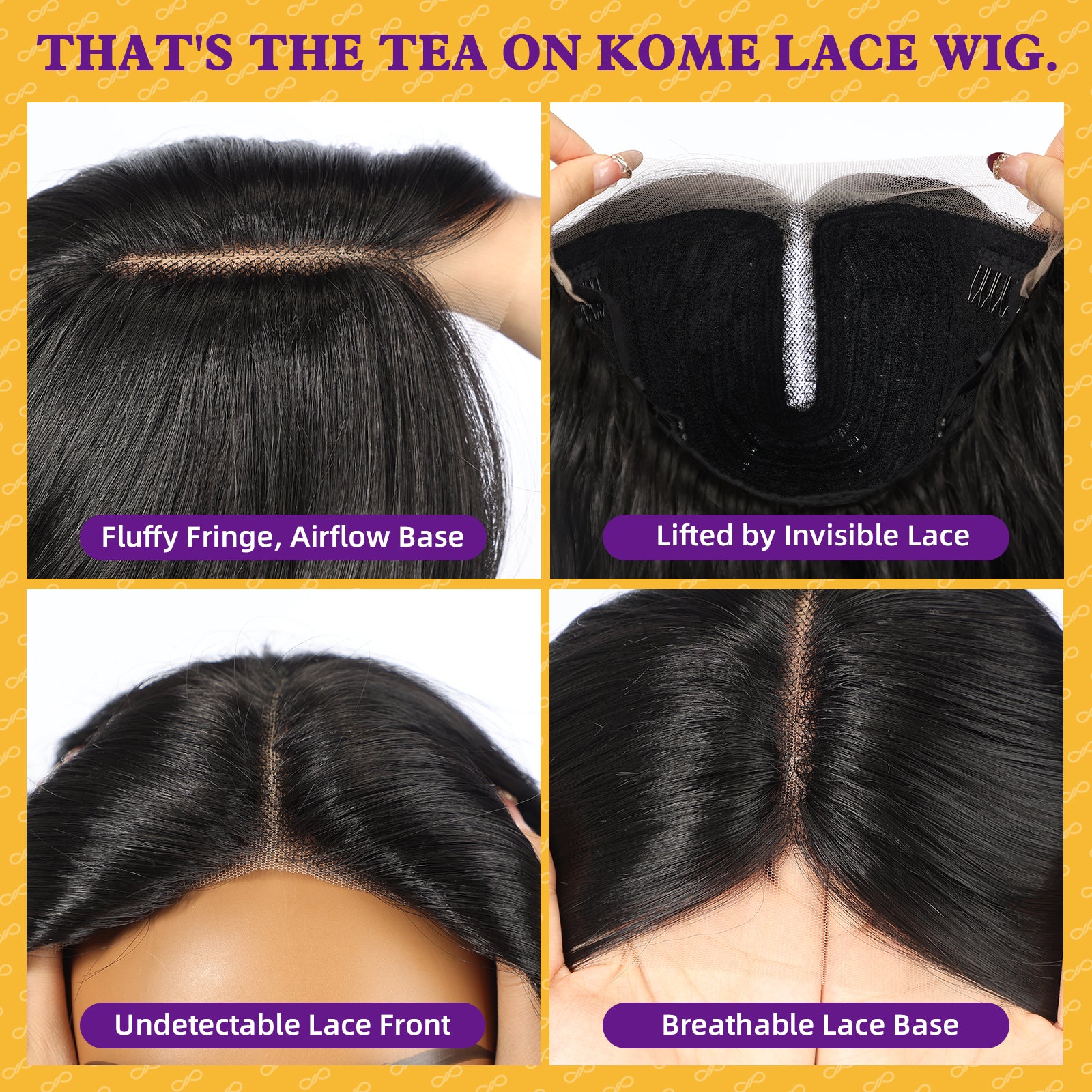 KOME Black Synthetic Lace Front Wig, T Part Glueless Layered Wavy Wigs With Bangs, Heat Resistant Wigs For Women Daily Party Use 26IN