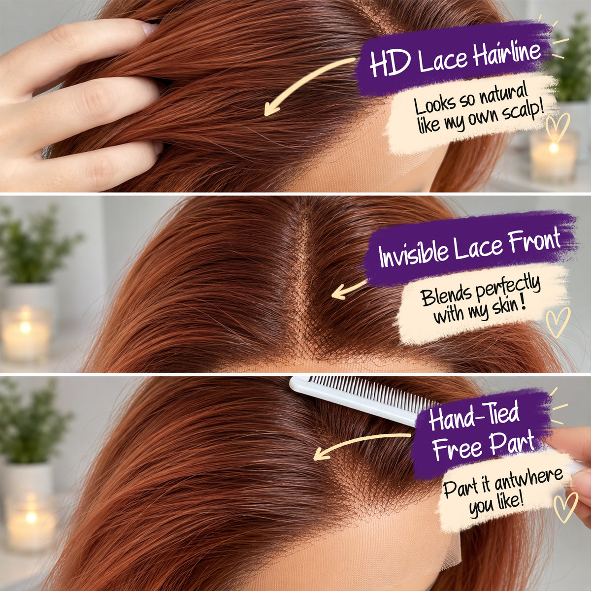 KOME Auburn Synthetic Lace Front Wig,Shoulder Length Short Glueless Bob Wig,T Part Ginger Curly Lace Wigs for Women Daily Use 16IN (#TT33/130B)