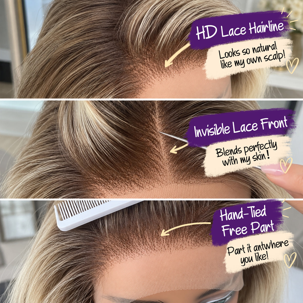 KOME Brown Highlight 13X4 Synthetic Lace Front Wigs for Women 14IN