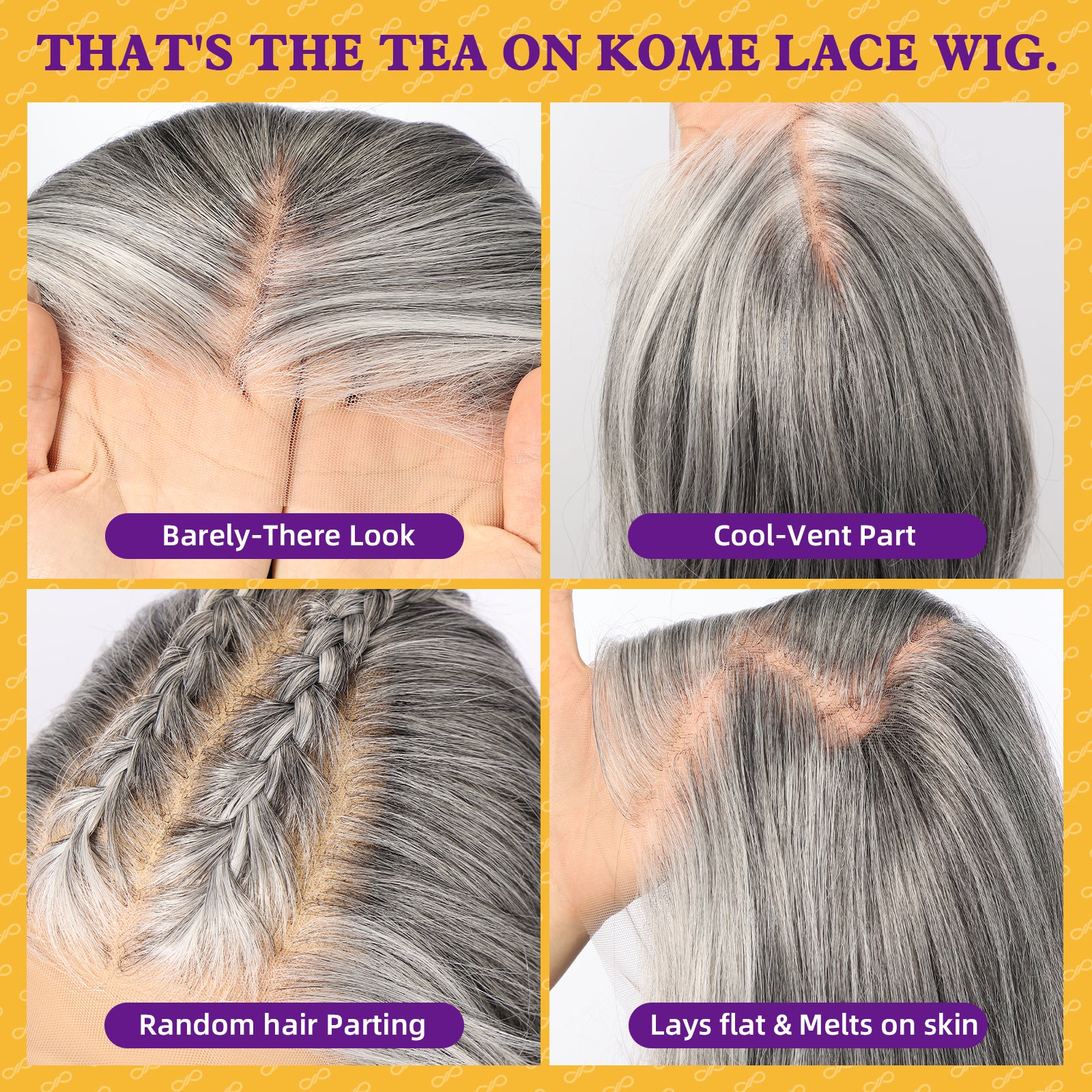 KOME Grey Synthetic Lace Front Wig,13×6 Curly Glueless Wigs for Women Daily Use 22IN（#2/60HL）