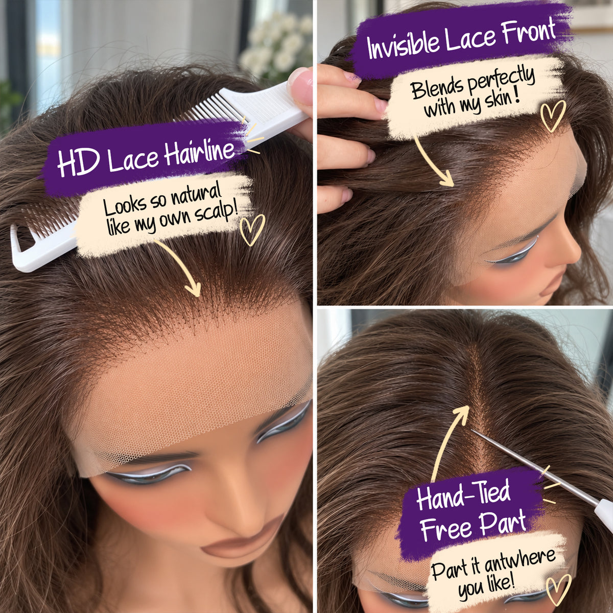 KOME Brown 13X4 Synthetic Lace Front Wigs for Women Daily Use 14IN