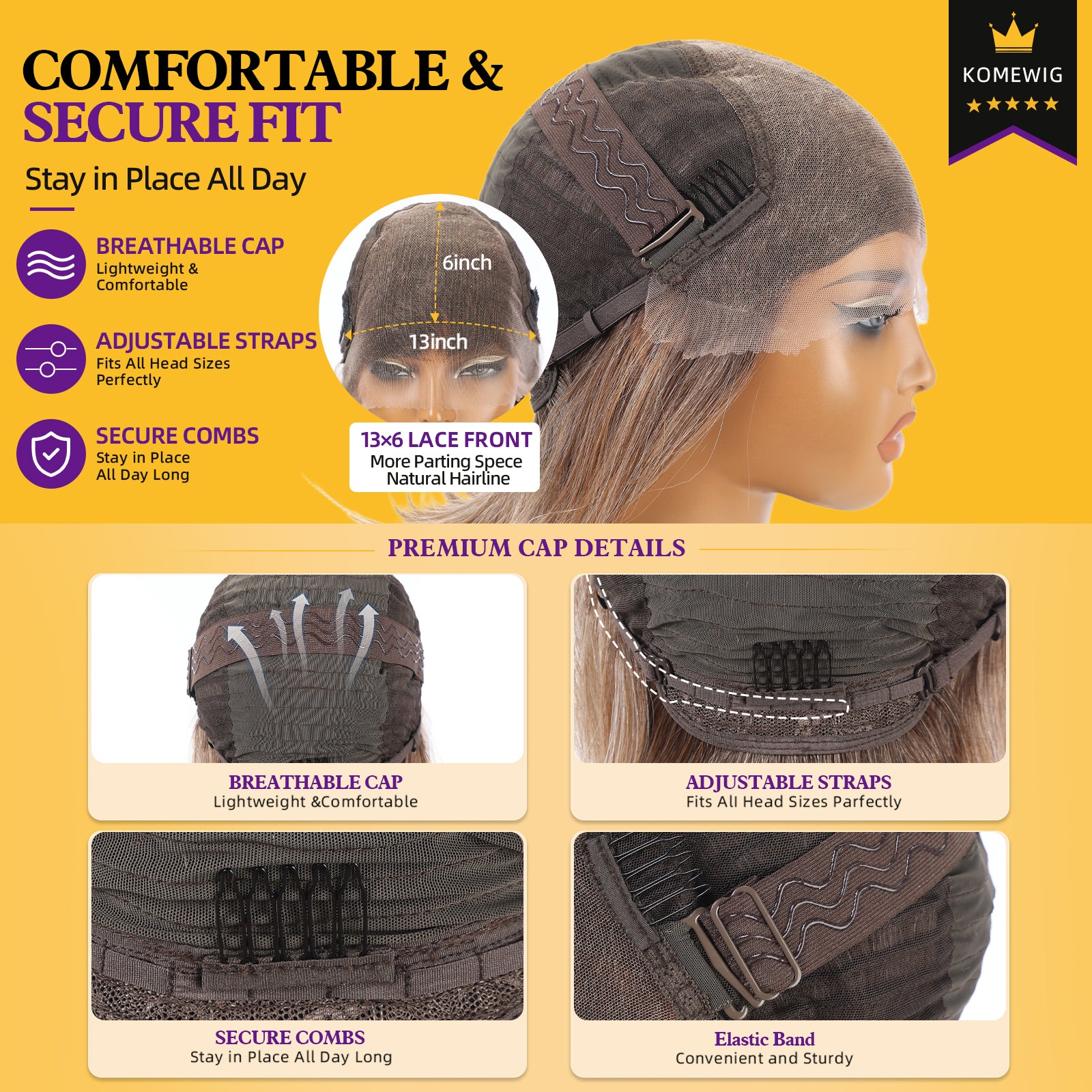 KOME Ash Blonde Highlight Bob 13×6 Synthetic Lace Front Wig for Women 14IN