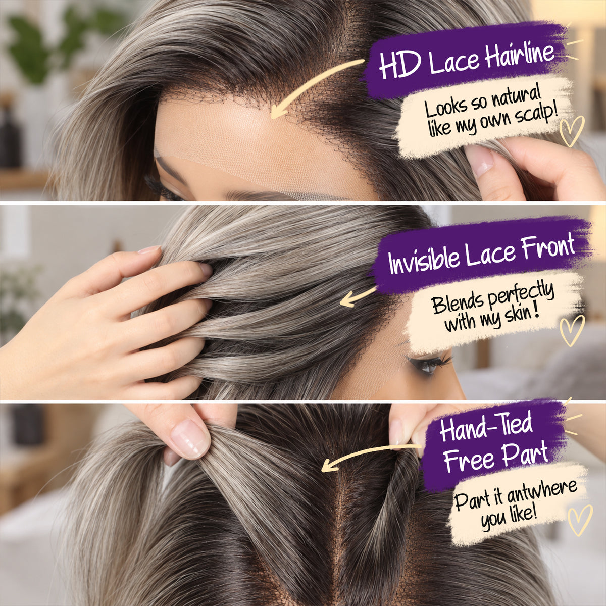 KOME Ash Brown 13X4 Synthetic Lace Front Wigs for Women Daily Use 14IN