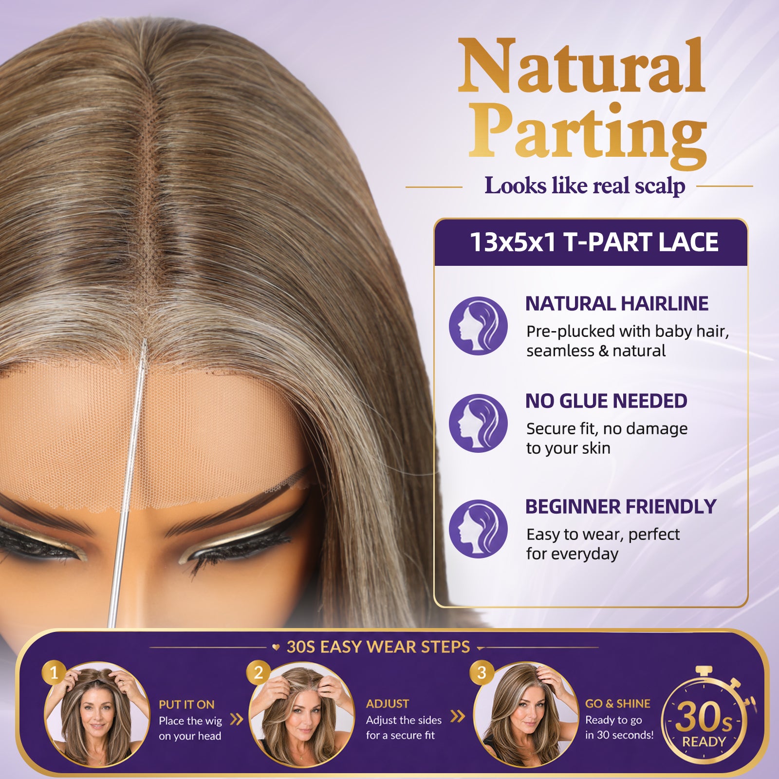 KOME Ash Brown Human Hair Wig Blend,Ash Brown Lace Front Wig, T Part Glueless Wigs for Women Daily Use 18IN（#4161）