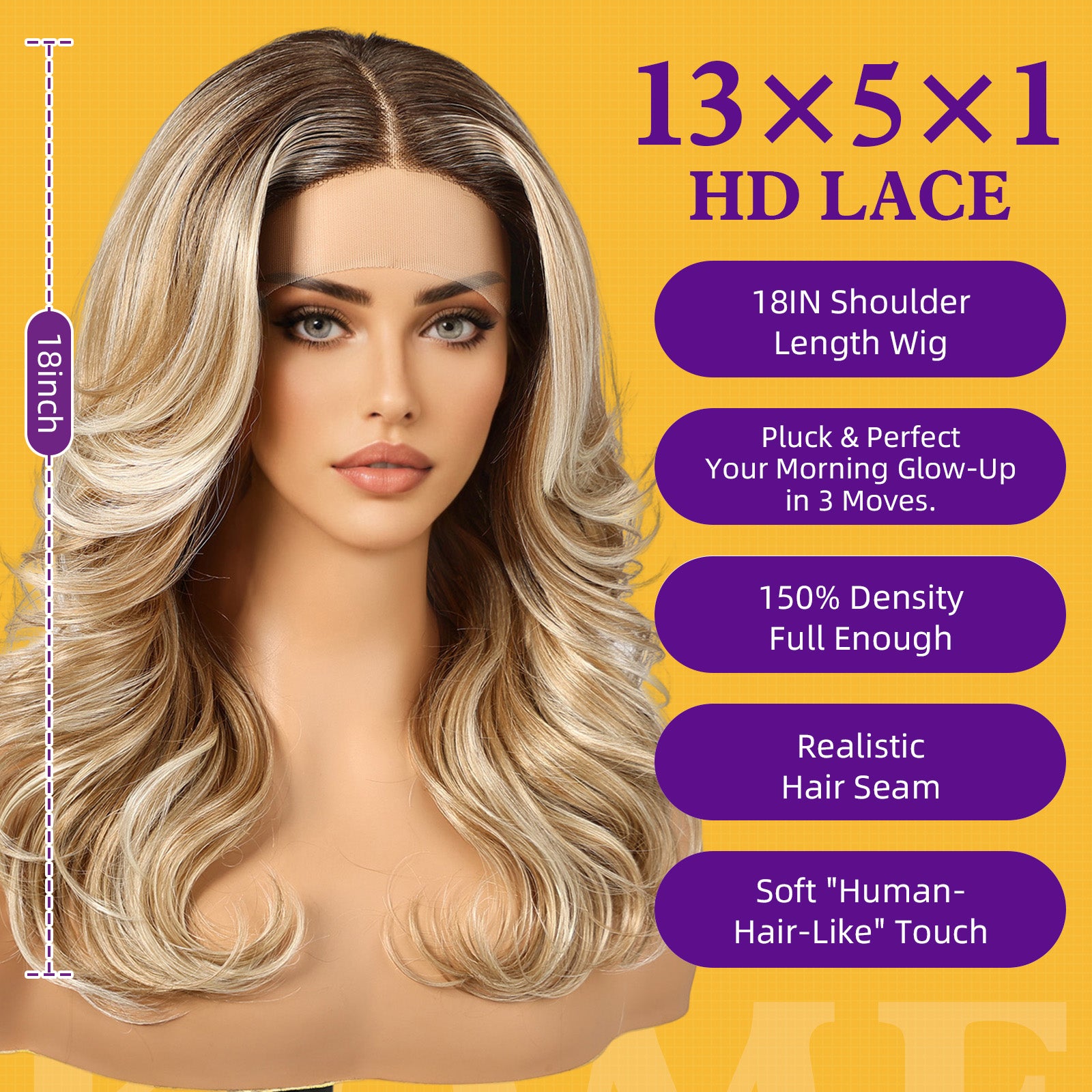 KOME Lobbi Ombre Blonde Synthetic Lace Front Wig,13X5X1 Glueless Shoulder Length Curly Bob Wigs for Women Daily Use 18IN（#TT6/1603）