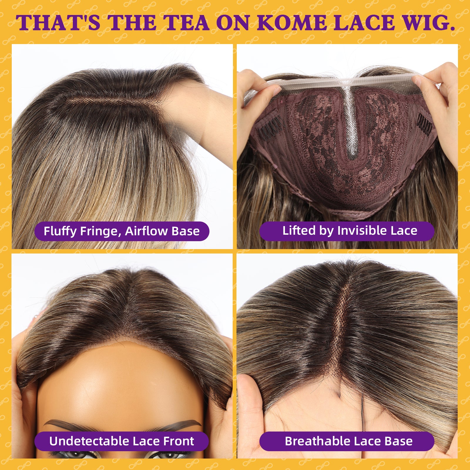 KOME Ombre Blonde Synthetic Lace Front Wig,T Part Glueless Long Body Wavy Wigs With Bangs for Women Cosplay Daily Use 28IN