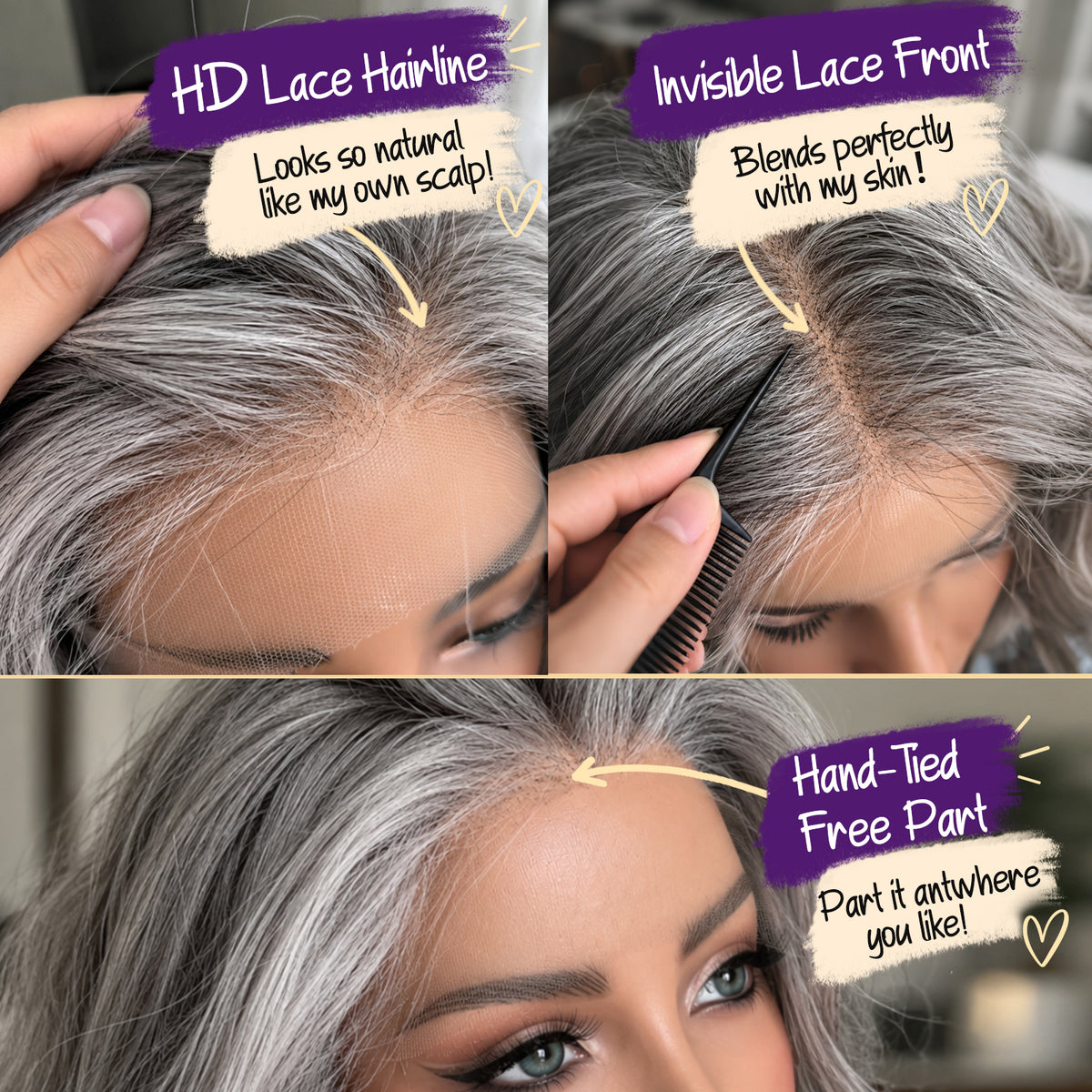 KOME Grey 13X4 Synthetic Lace Front Wig for Women Daily Use 14IN