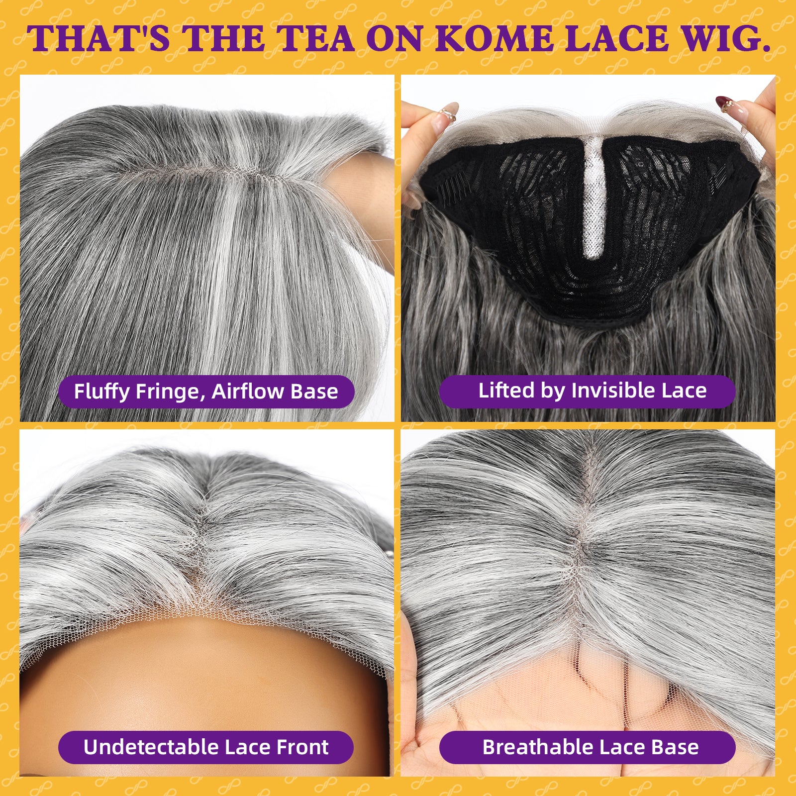 KOME Grey Synthetic Lace Front Wig,T Part Glueless Long Body Wavy Wigs With Bangs for Women Cosplay Daily Use 28IN(#2/606HL)