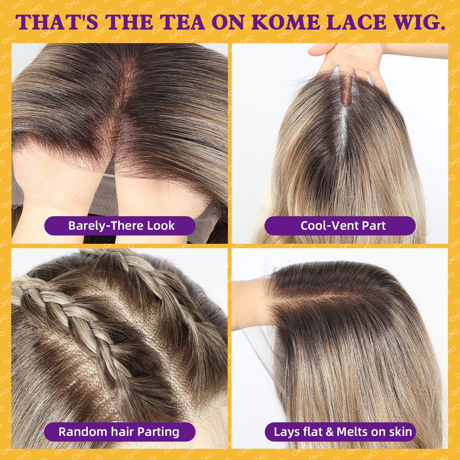 KOME Brown Highlight Synthetic Lace Front Wig,13×6 Curly Glueless Wigs for Women Daily Use 26IN（#TT4/T2713）