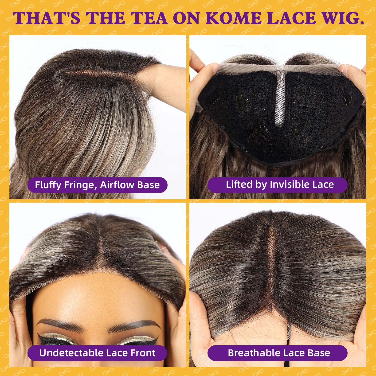 KOME Brown Mixed Synthetic Lace Front Wig,T Part Glueless Long Body Wavy Wigs With Bangs for Women Cosplay Daily Use 28IN(#TT4/6164)