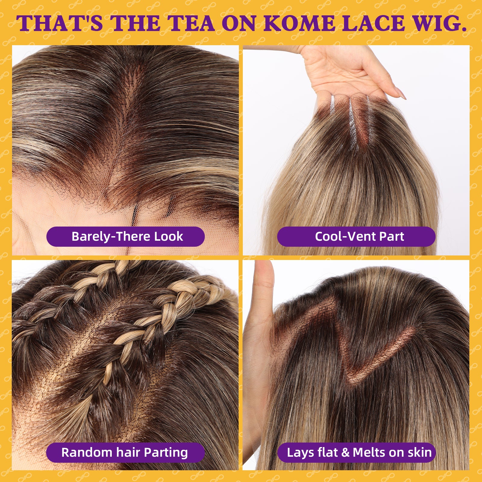 KOME Ombre Blonde Synthetic Lace Front Wig, 13X6 Long Straight Layered Glueless Wigs for Women Daily Use 22IN(#6/1062)